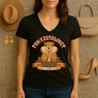 Funny Groundhog Day Phil Cute Ground Hog Punxsutawney Women's V-Neck T-Shirt thumb 3