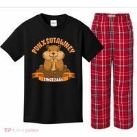 Funny Groundhog Day Phil Cute Ground Hog Punxsutawney Kids Plaid Pajama Set thumb 0