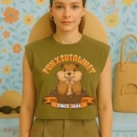 Funny Groundhog Day Phil Cute Ground Hog Punxsutawney Garment-Dyed Women's Muscle Tee thumb 4