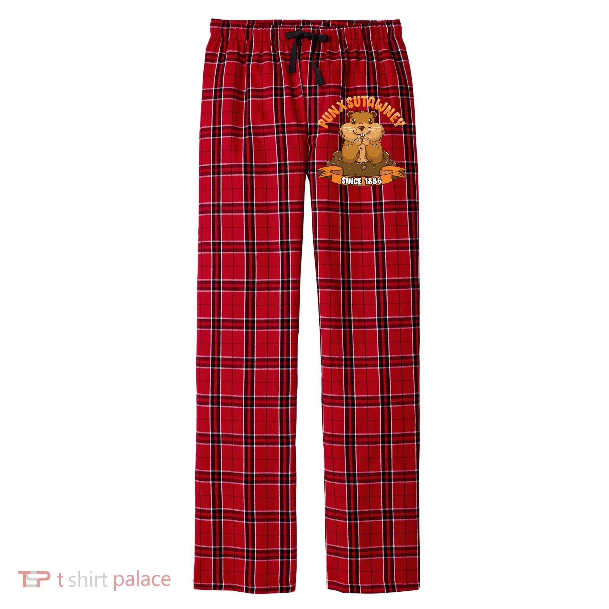 Funny Groundhog Day Phil Cute Ground Hog Punxsutawney Men's Flannel Plaid Pajama Pants