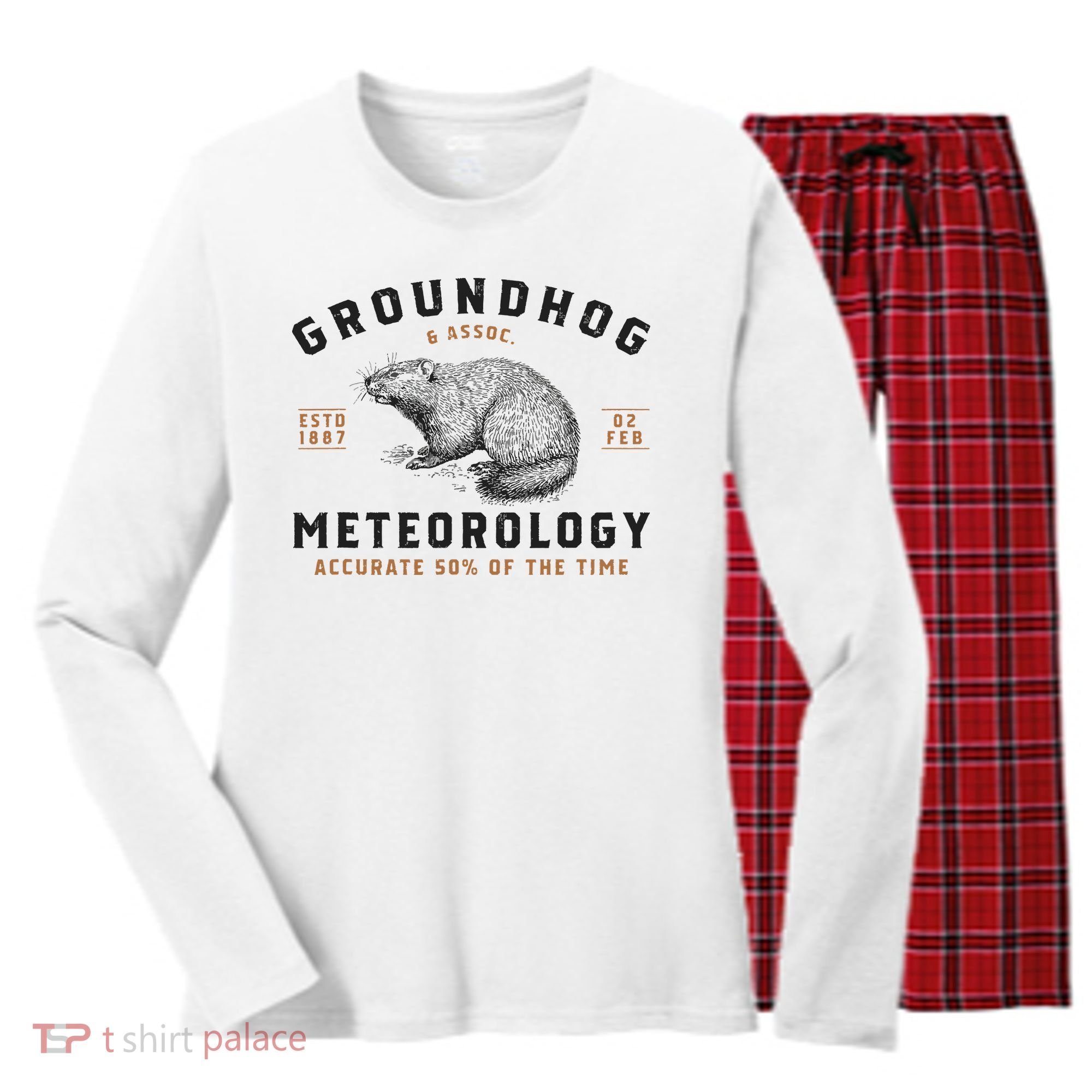 Funny Groundhog Day Shirts Groundhog Meteorology Women's Long Sleeve Flannel Pajama Set 