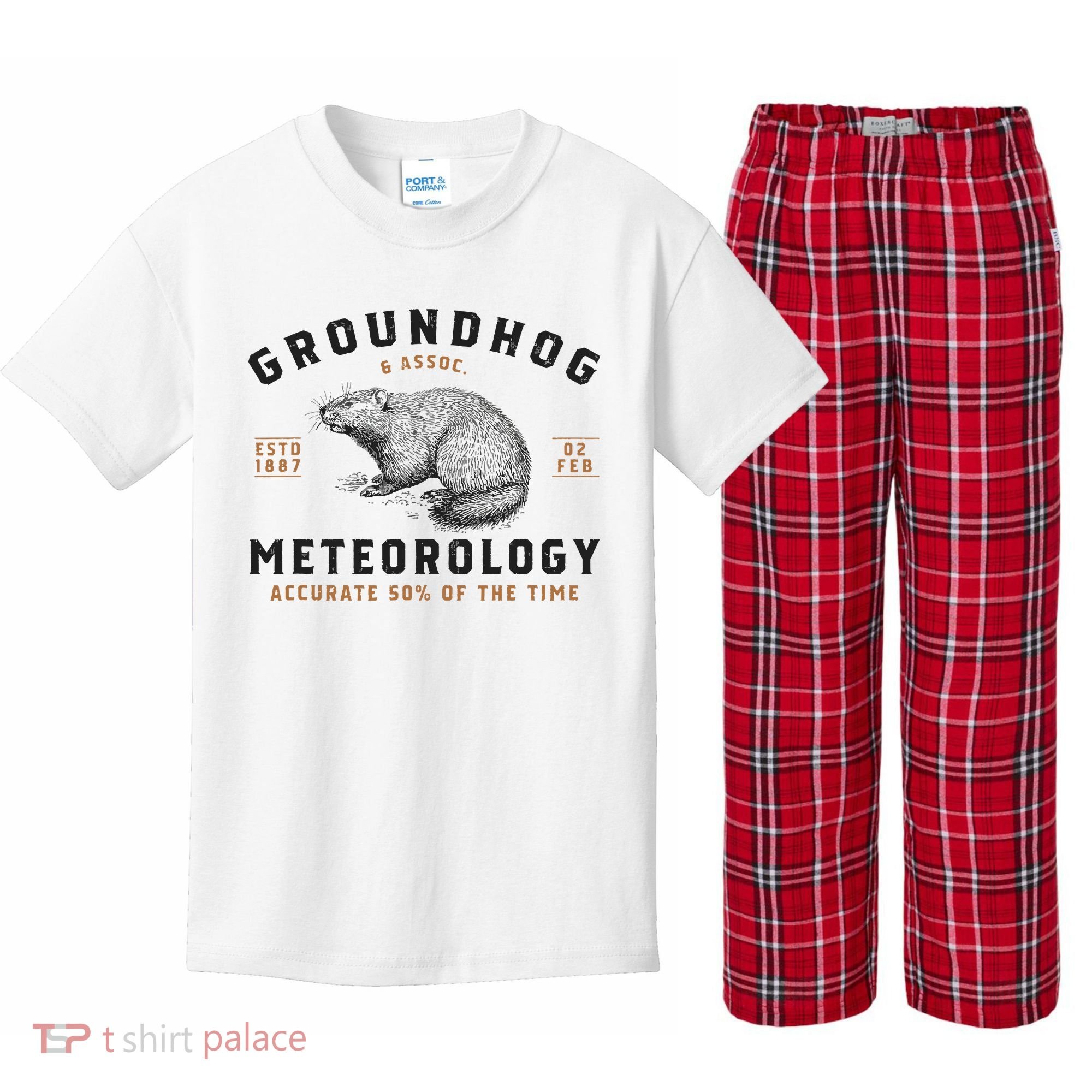 Funny Groundhog Day Shirts Groundhog Meteorology Kids Plaid Pajama Set