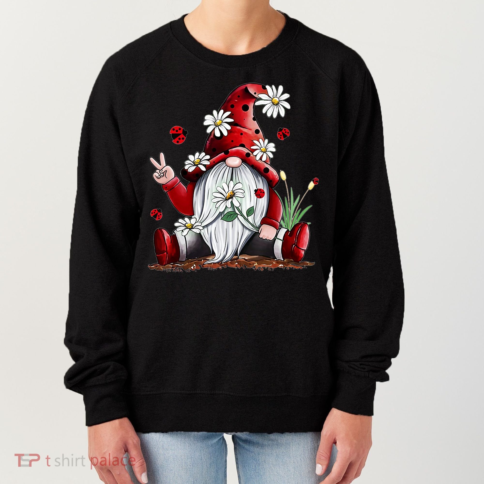 Floral Gnome Daisy Ladybugs Hippie Gnome Love Gift Women's Sweatshirt