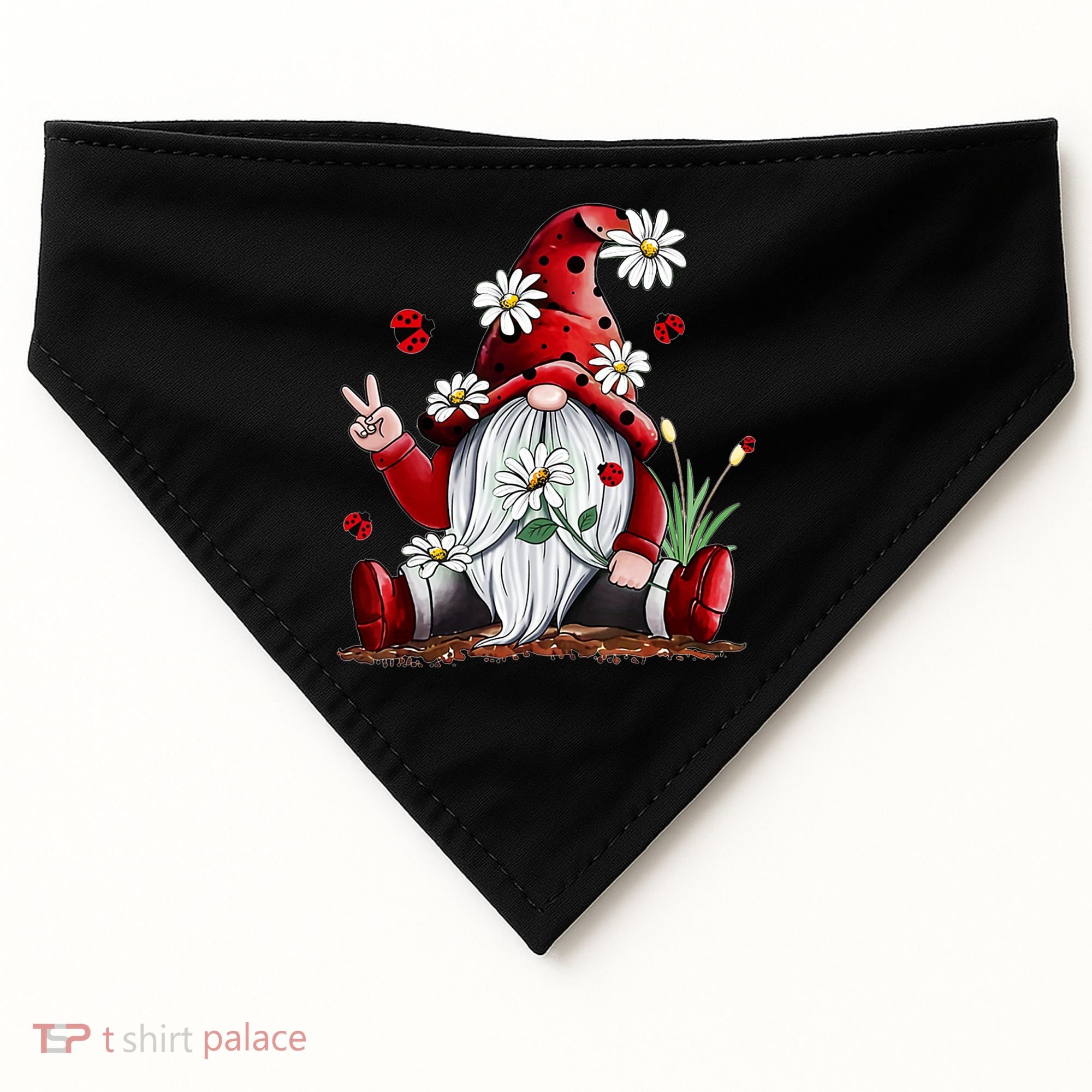 Floral Gnome Daisy Ladybugs Hippie Gnome Love Gift USA-Made Doggie Bandana