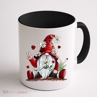Floral Gnome Daisy Ladybugs Hippie Gnome Love Gift Coffee Mug thumb 1