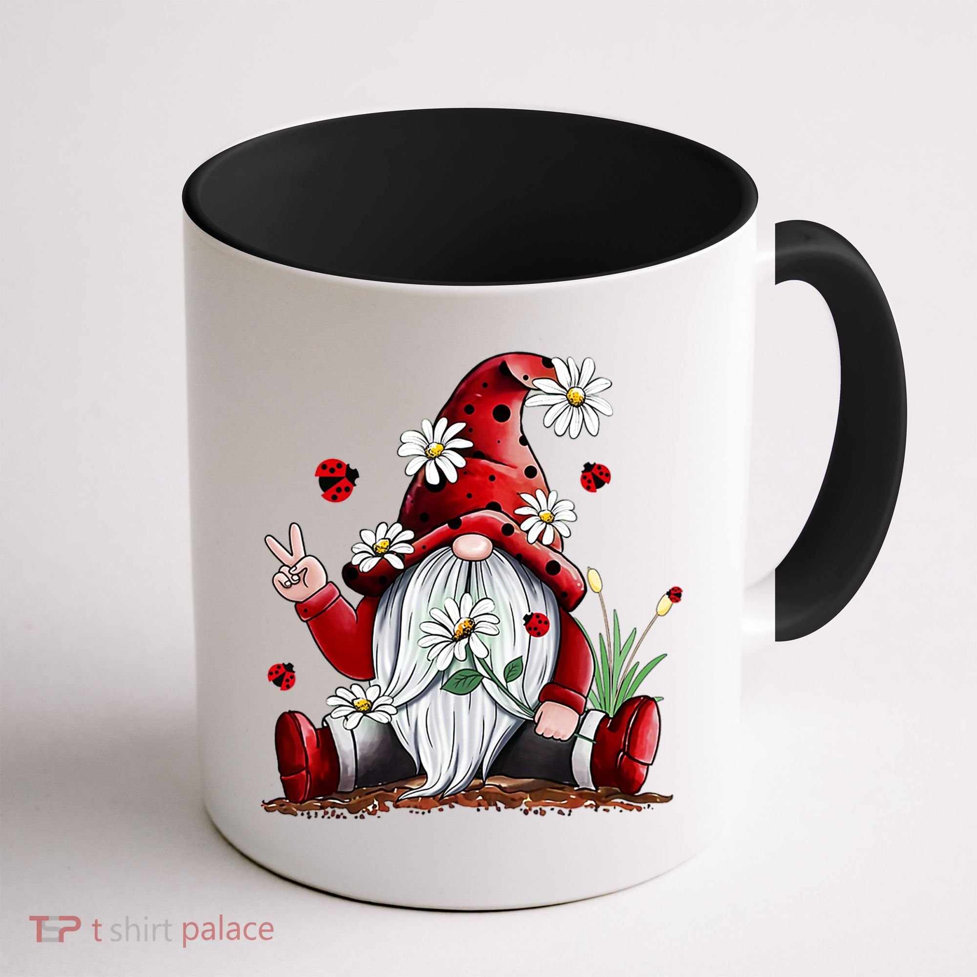 Floral Gnome Daisy Ladybugs Hippie Gnome Love Gift Coffee Mug