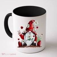 Floral Gnome Daisy Ladybugs Hippie Gnome Love Gift Coffee Mug thumb 0