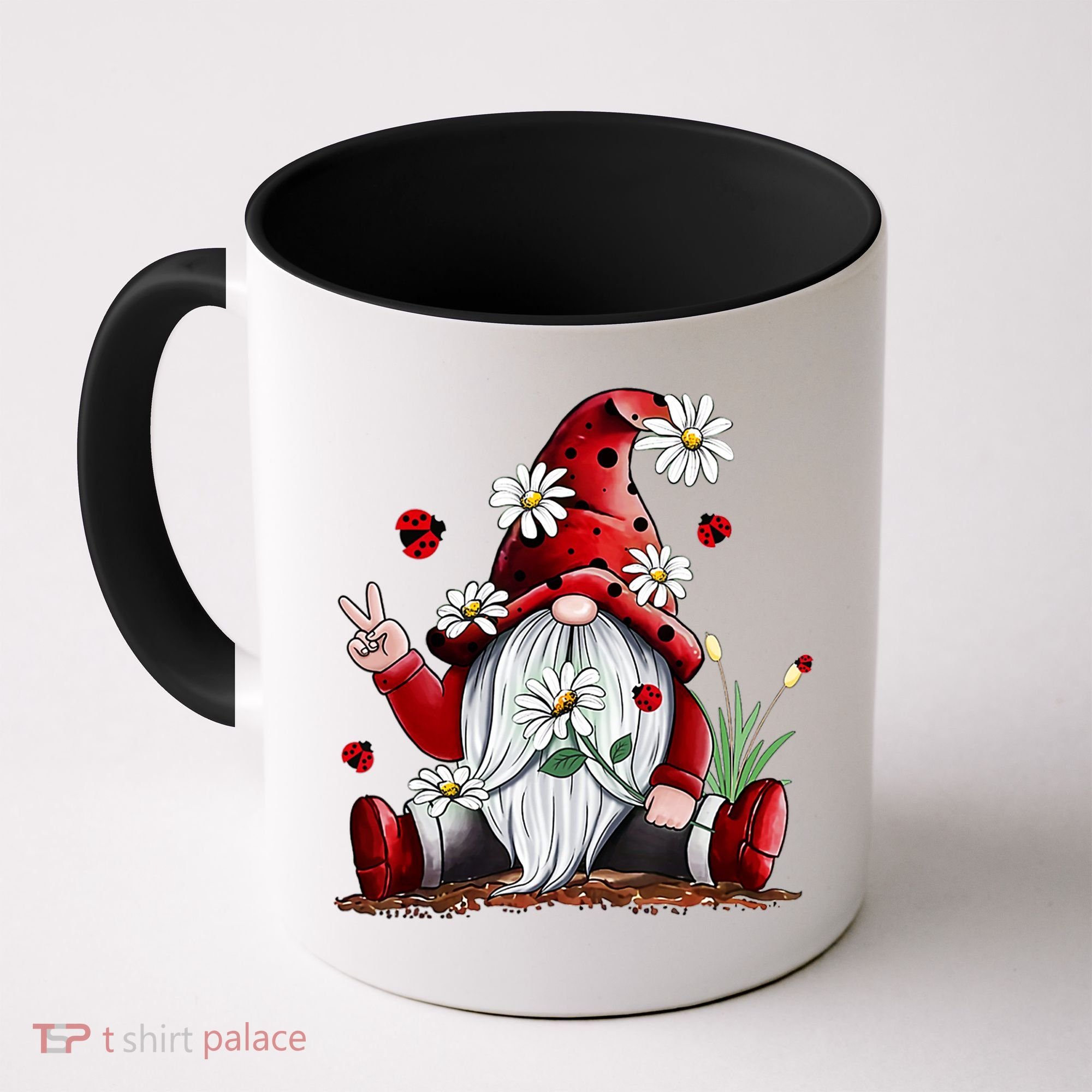 Floral Gnome Daisy Ladybugs Hippie Gnome Love Gift Coffee Mug