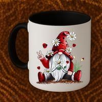 Floral Gnome Daisy Ladybugs Hippie Gnome Love Gift Coffee Mug thumb 2