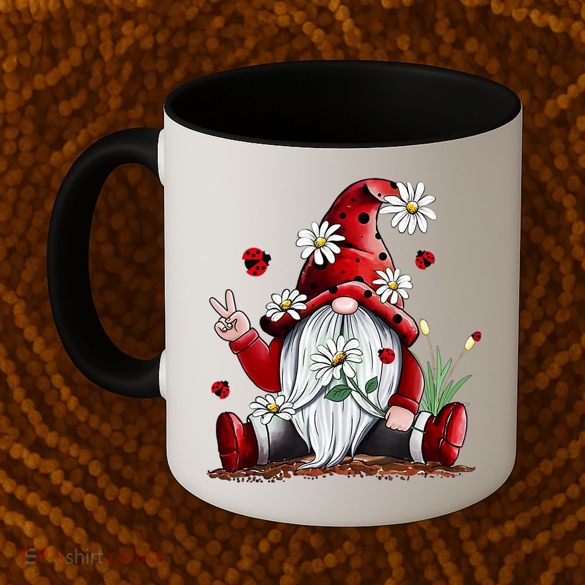 Floral Gnome Daisy Ladybugs Hippie Gnome Love Gift Coffee Mug