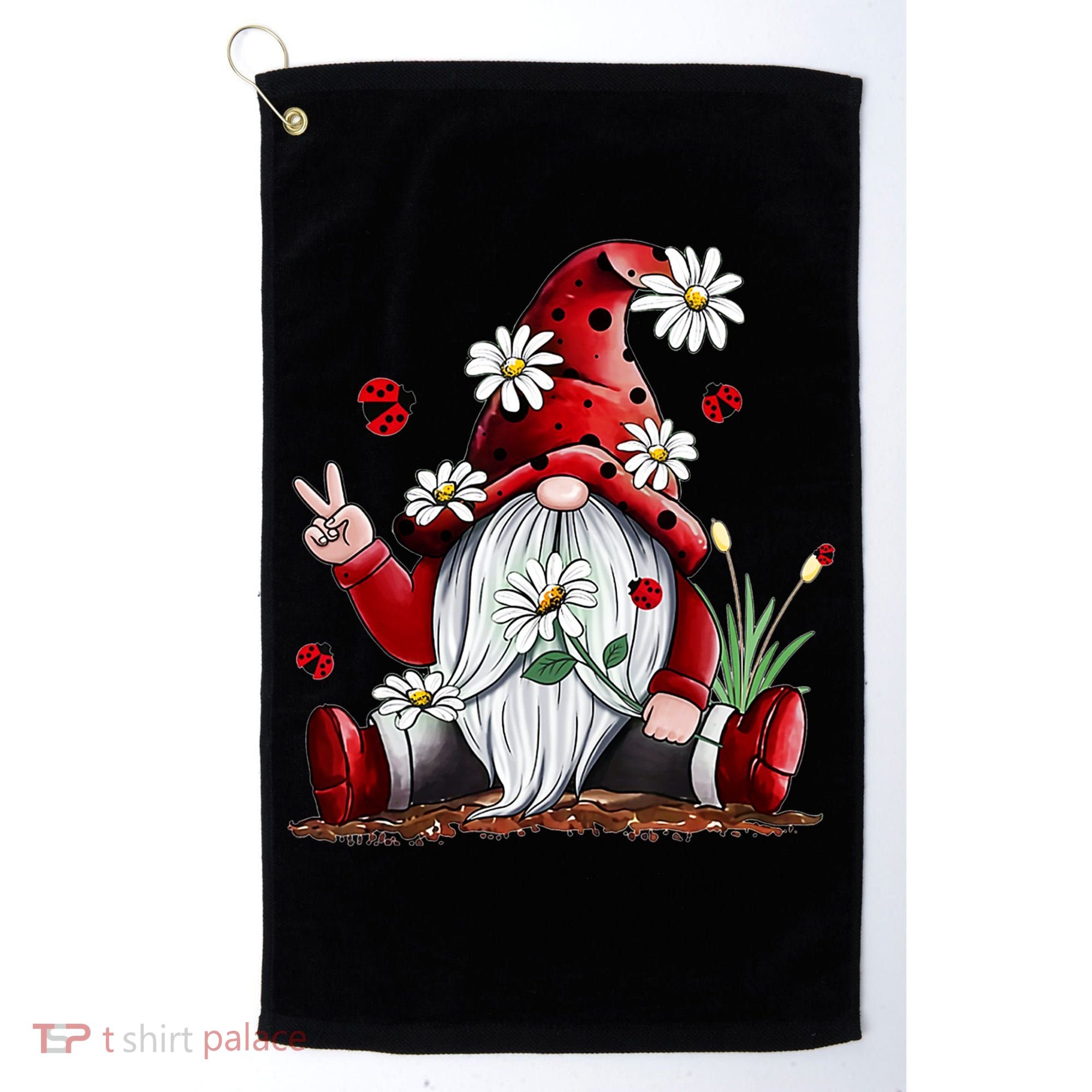 Floral Gnome Daisy Ladybugs Hippie Gnome Love Gift Golf Towel
