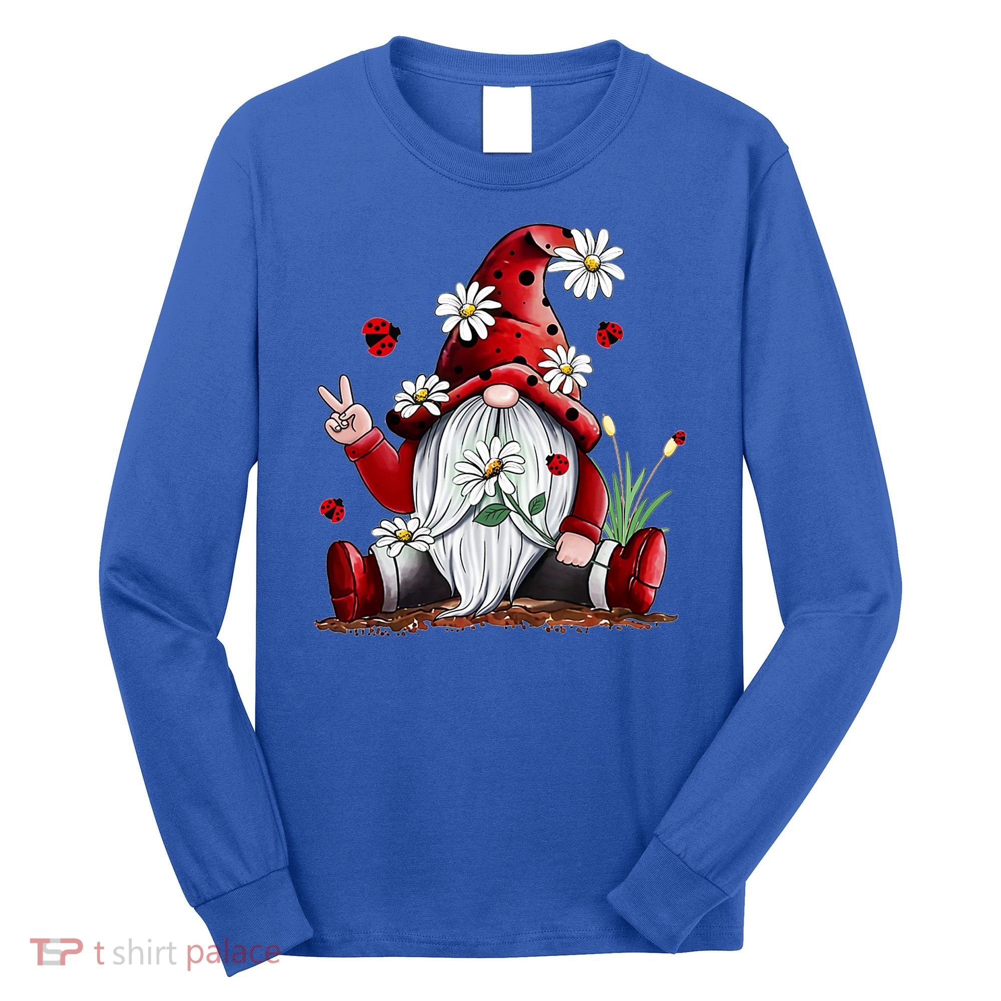 Floral Gnome Daisy Ladybugs Hippie Gnome Love Gift Long Sleeve Shirt