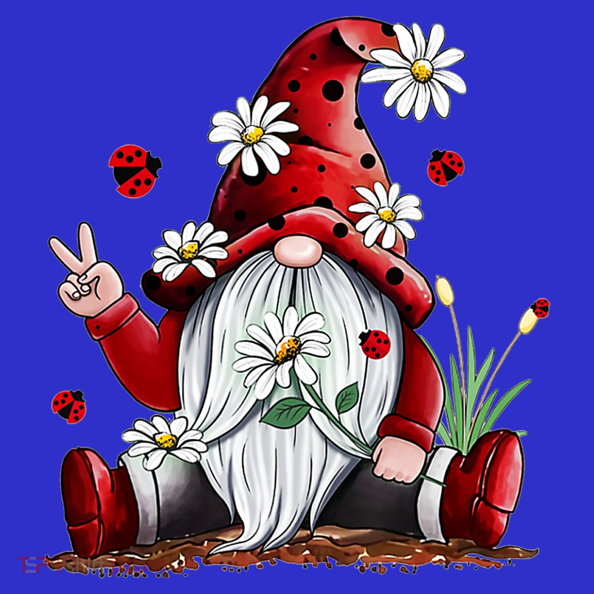 Floral Gnome Daisy Ladybugs Hippie Gnome Love Gift Long Sleeve Shirt