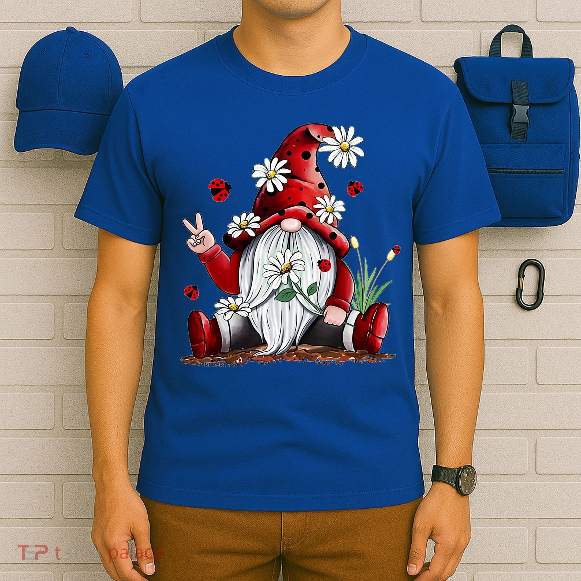 Floral Gnome Daisy Ladybugs Hippie Gnome Love Gift T-Shirt