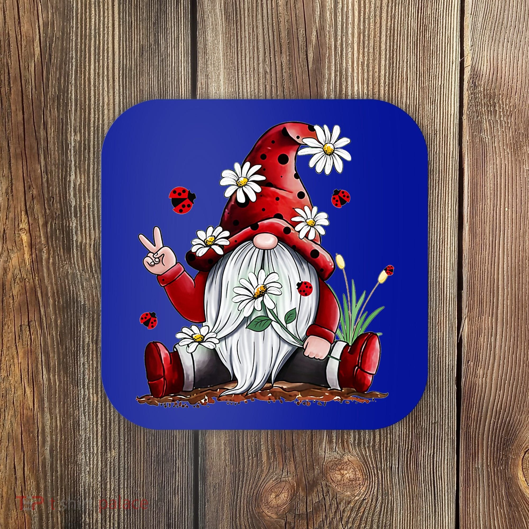 Floral Gnome Daisy Ladybugs Hippie Gnome Love Gift Coaster