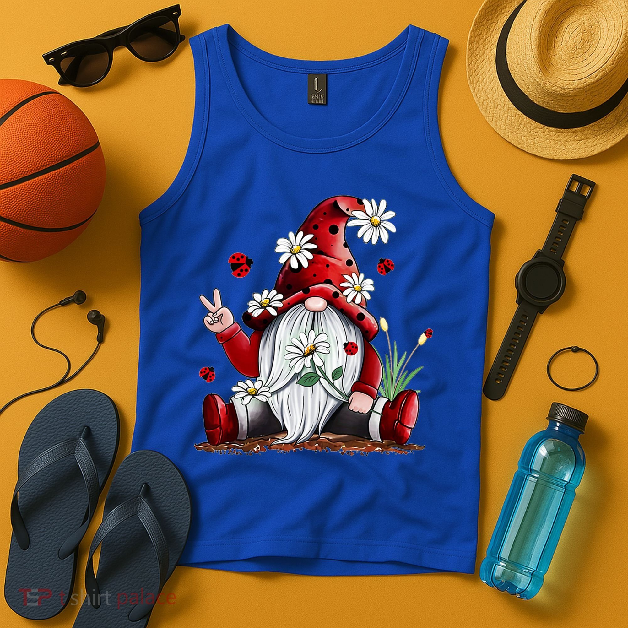 Floral Gnome Daisy Ladybugs Hippie Gnome Love Gift Tank Top