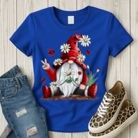 Floral Gnome Daisy Ladybugs Hippie Gnome Love Gift Women's T-Shirt thumb 3