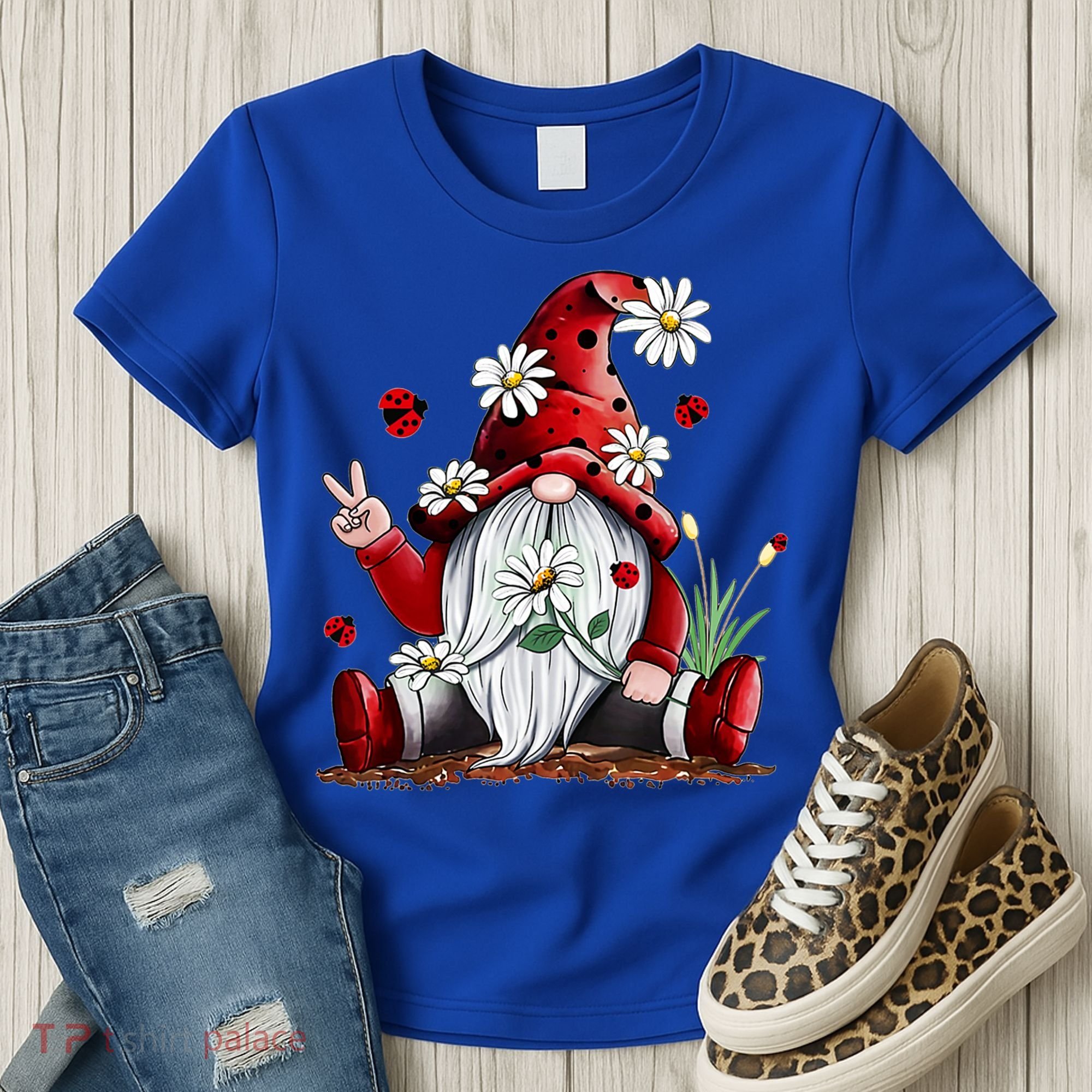 Floral Gnome Daisy Ladybugs Hippie Gnome Love Gift Women's T-Shirt