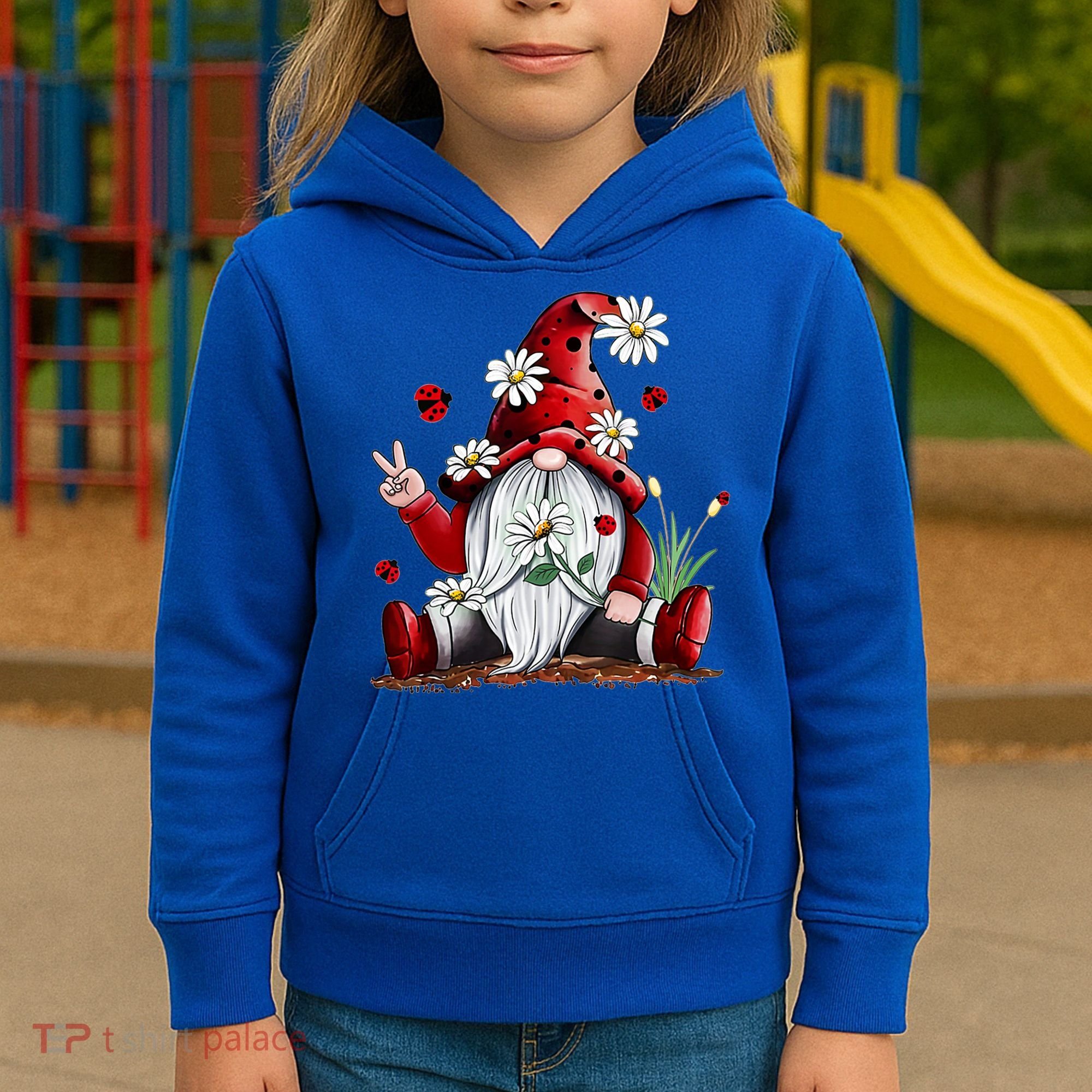 Floral Gnome Daisy Ladybugs Hippie Gnome Love Gift Kids Hoodie