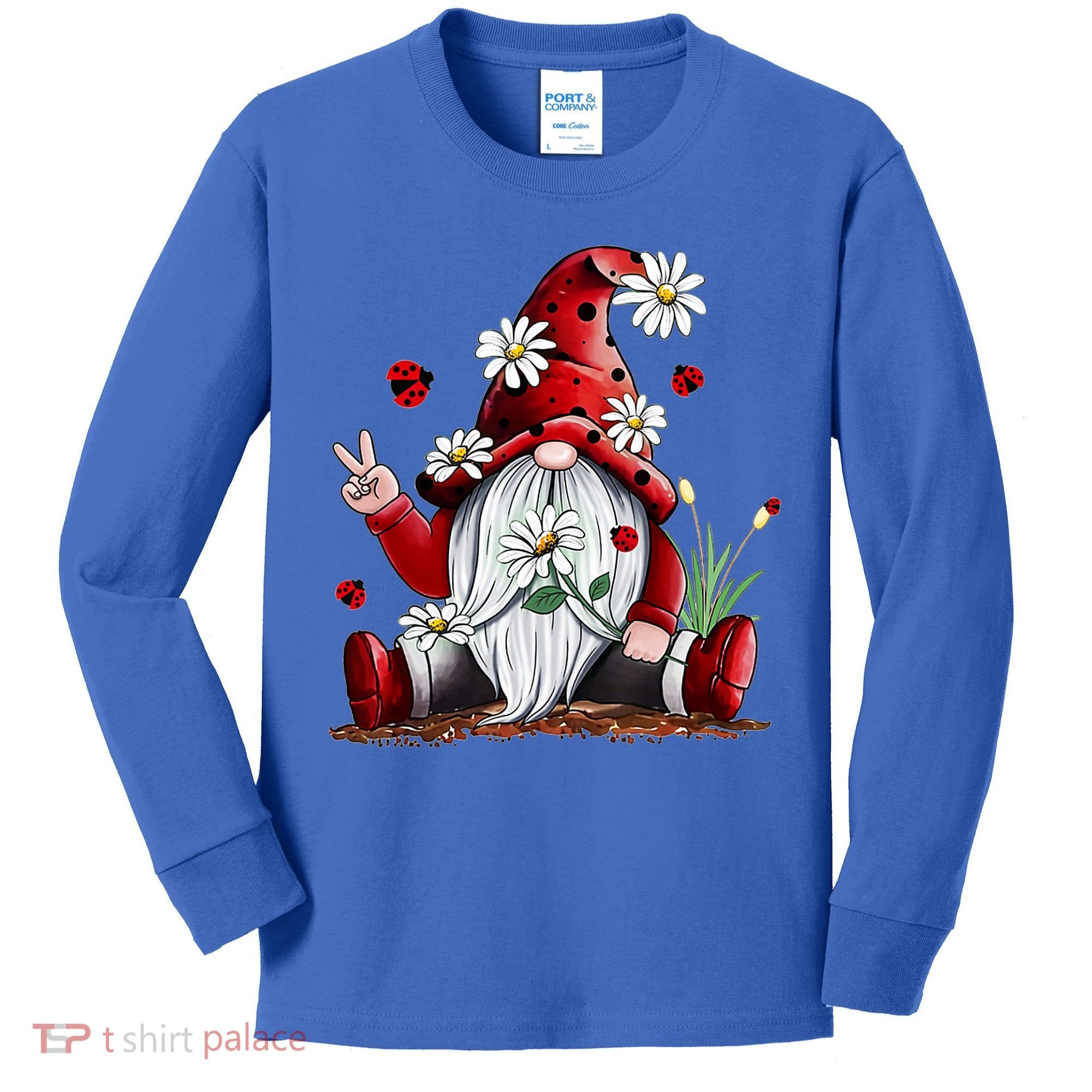 Floral Gnome Daisy Ladybugs Hippie Gnome Love Gift Kids Long Sleeve Shirt
