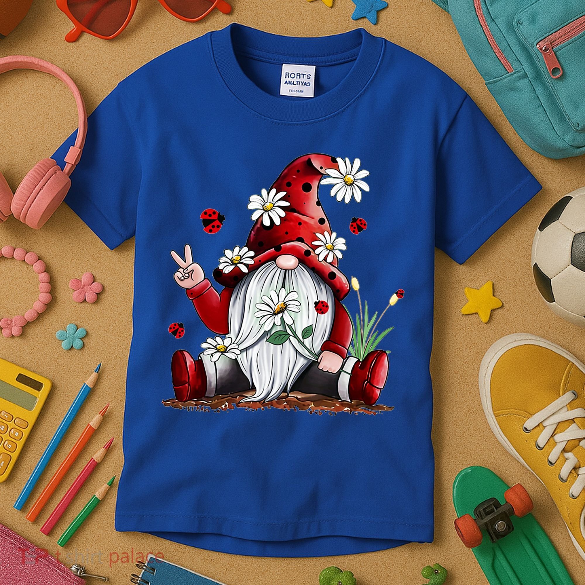 Floral Gnome Daisy Ladybugs Hippie Gnome Love Gift Kids T-Shirt