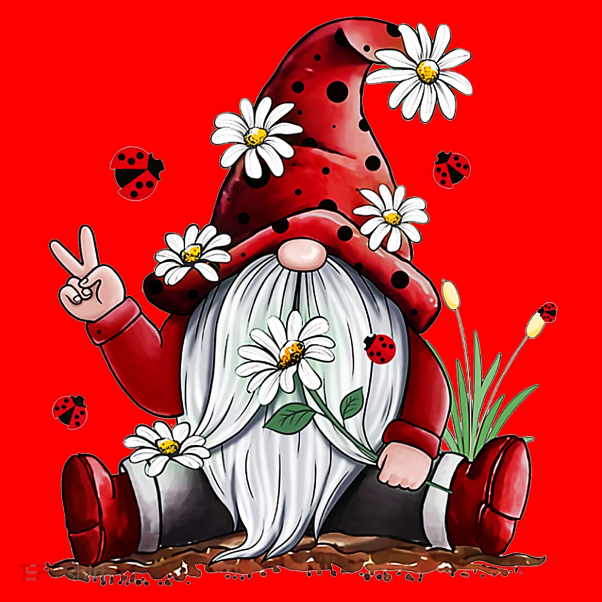 Floral Gnome Daisy Ladybugs Hippie Gnome Love Gift Santa Hat