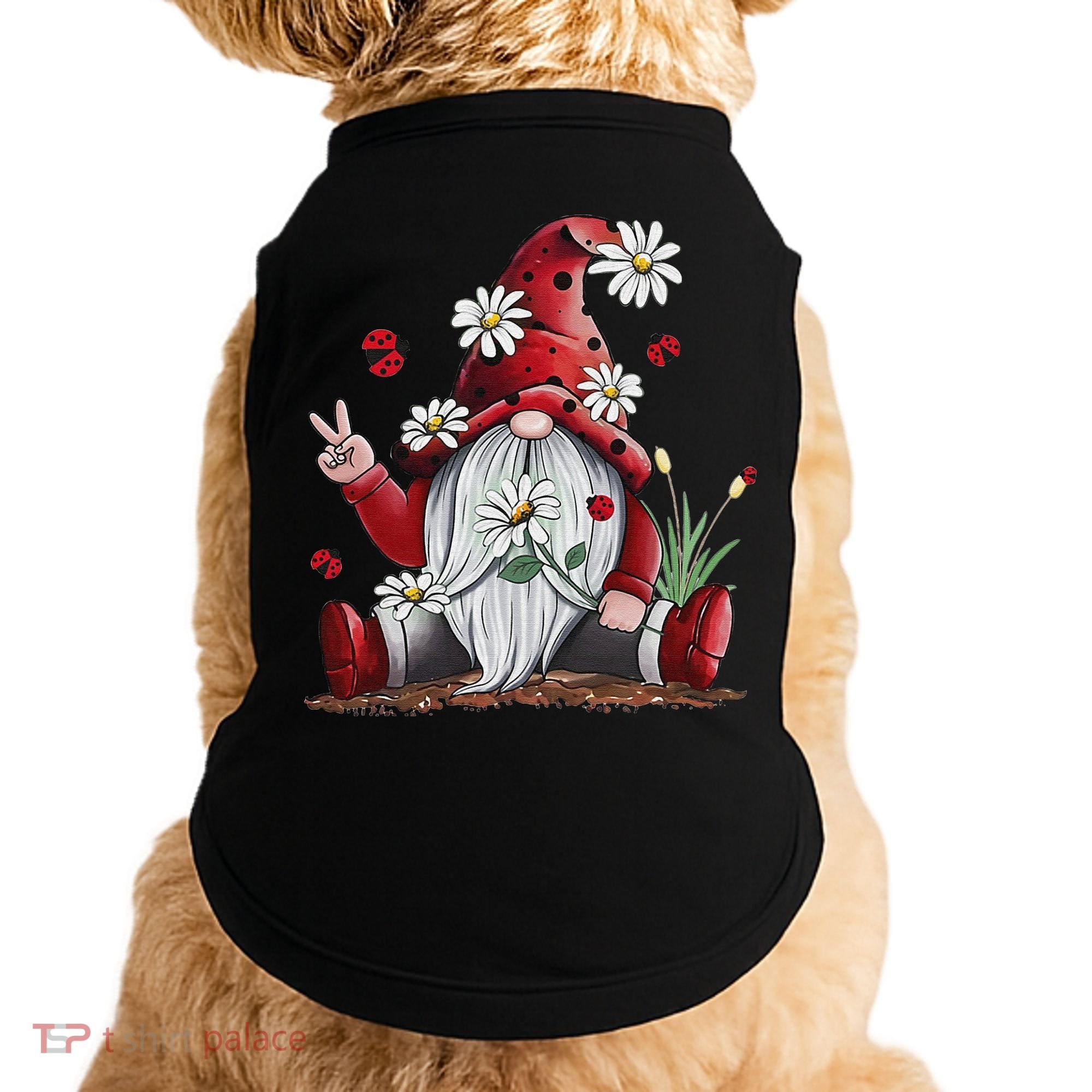 Floral Gnome Daisy Ladybugs Hippie Gnome Love Doggie Tank