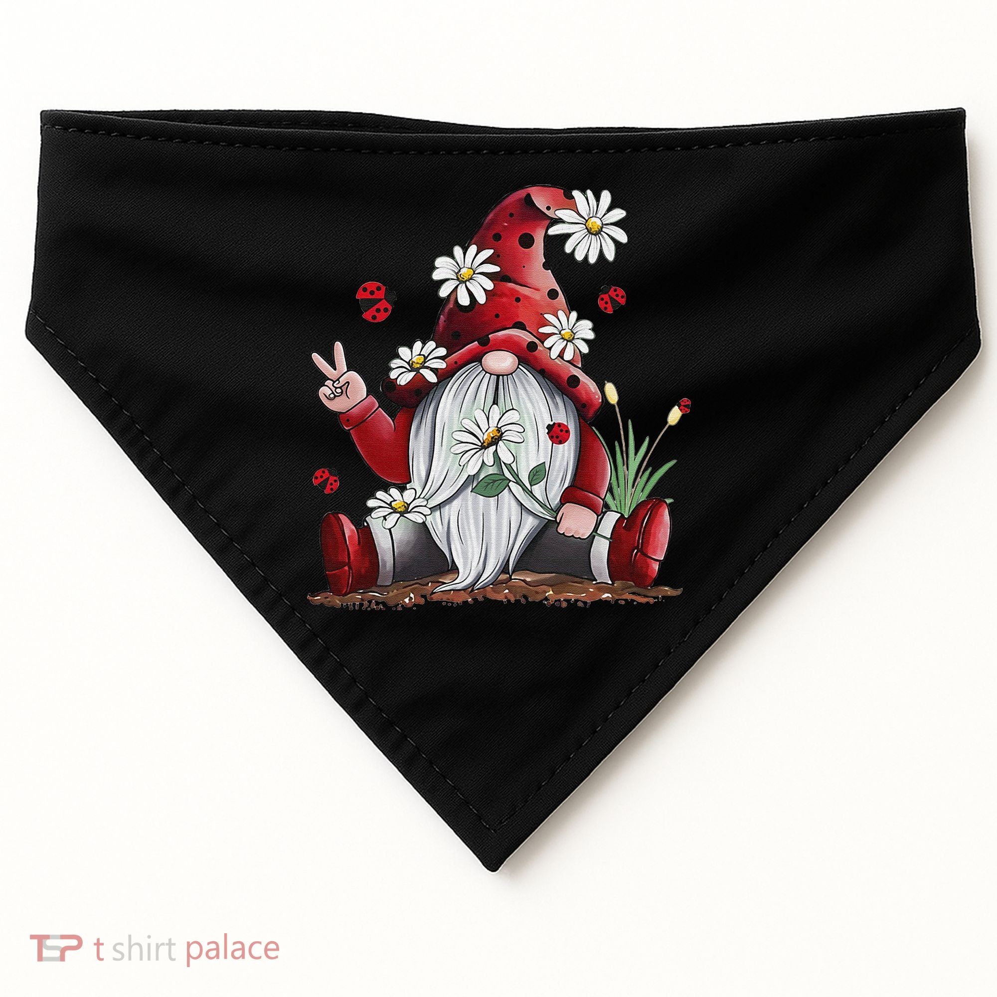 Floral Gnome Daisy Ladybugs Hippie Gnome Love USA-Made Doggie Bandana