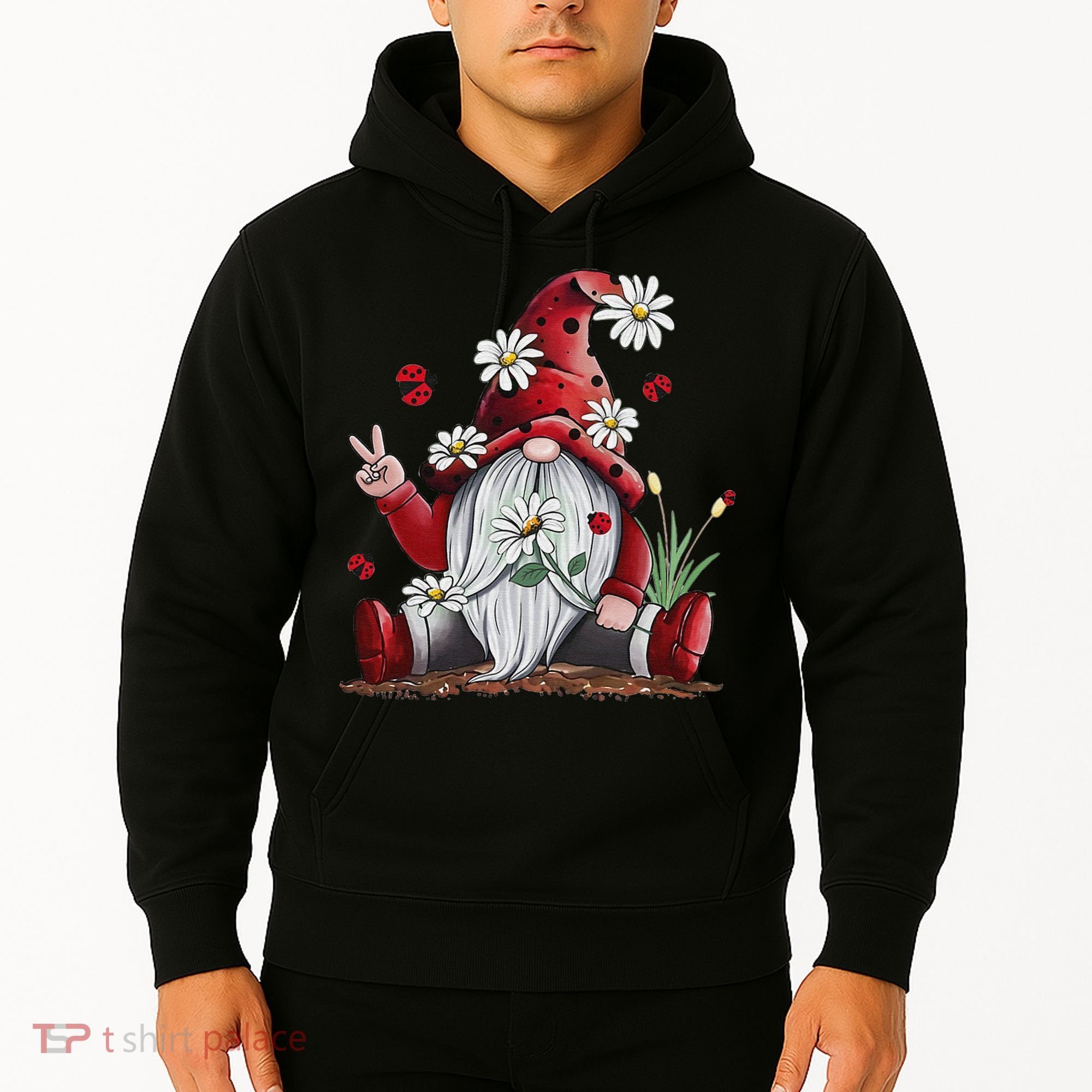 Floral Gnome Daisy Ladybugs Hippie Gnome Love Hoodie