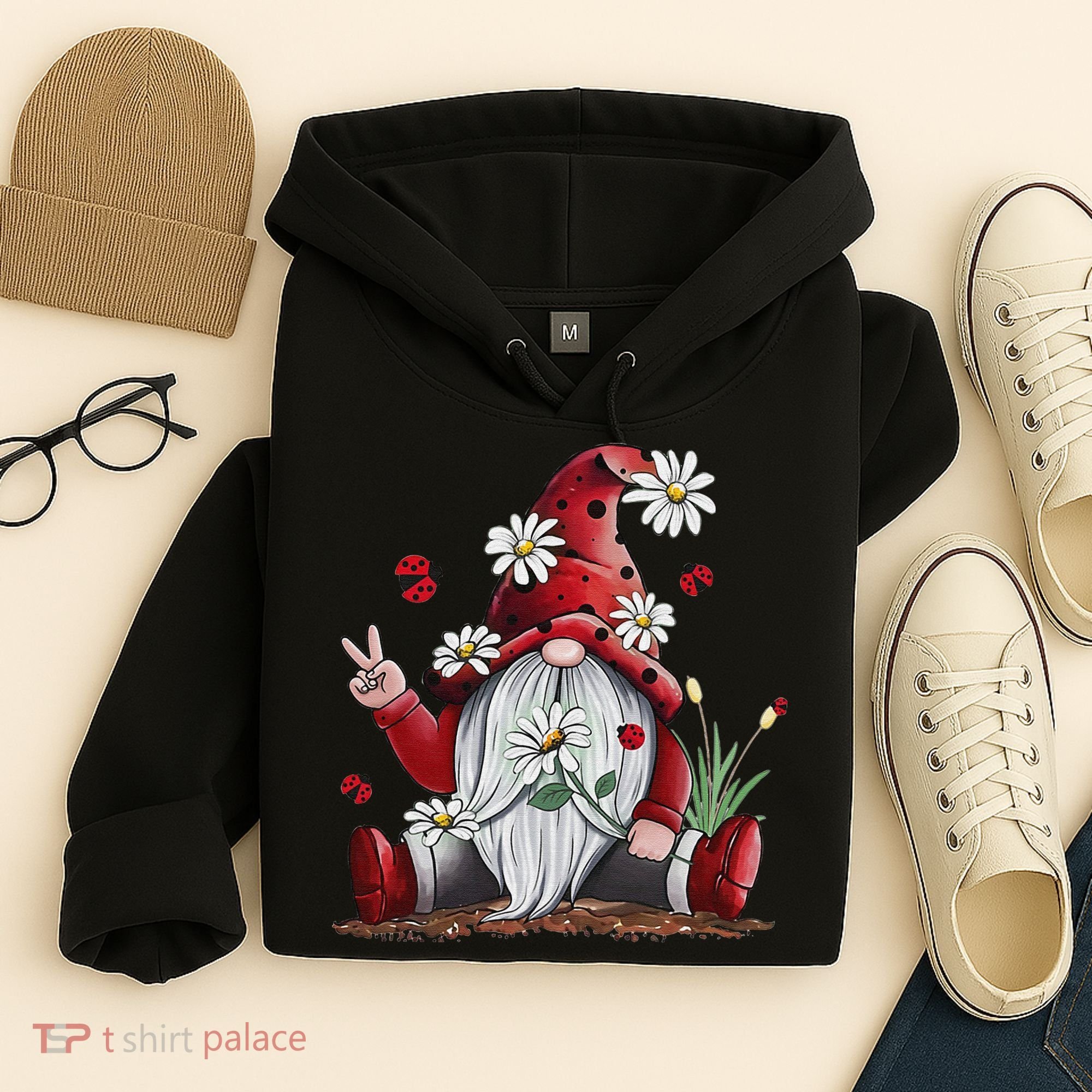 Floral Gnome Daisy Ladybugs Hippie Gnome Love Hoodie