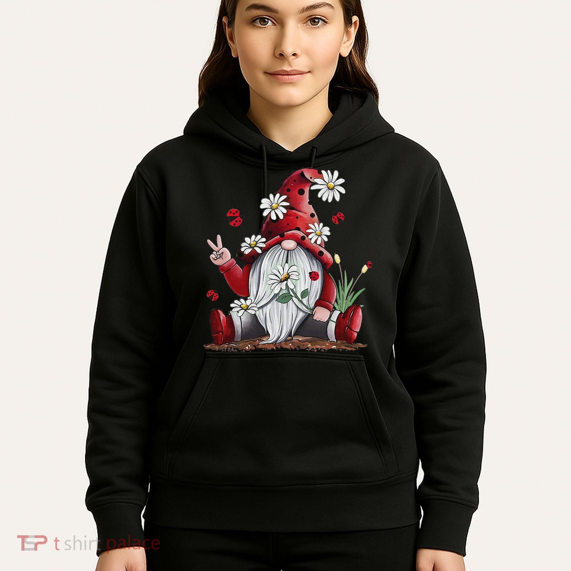 Floral Gnome Daisy Ladybugs Hippie Gnome Love Hoodie