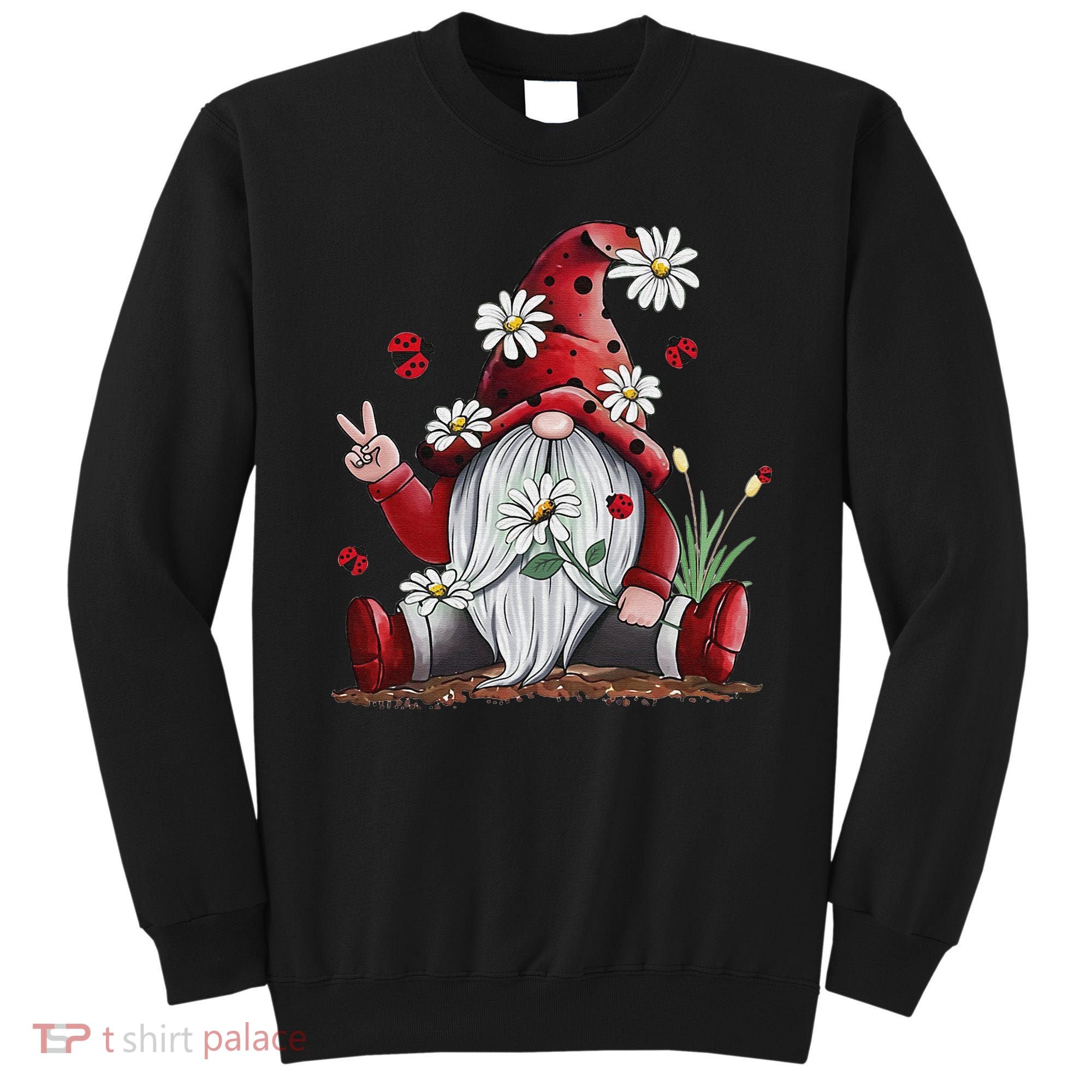 Floral Gnome Daisy Ladybugs Hippie Gnome Love Sweatshirt