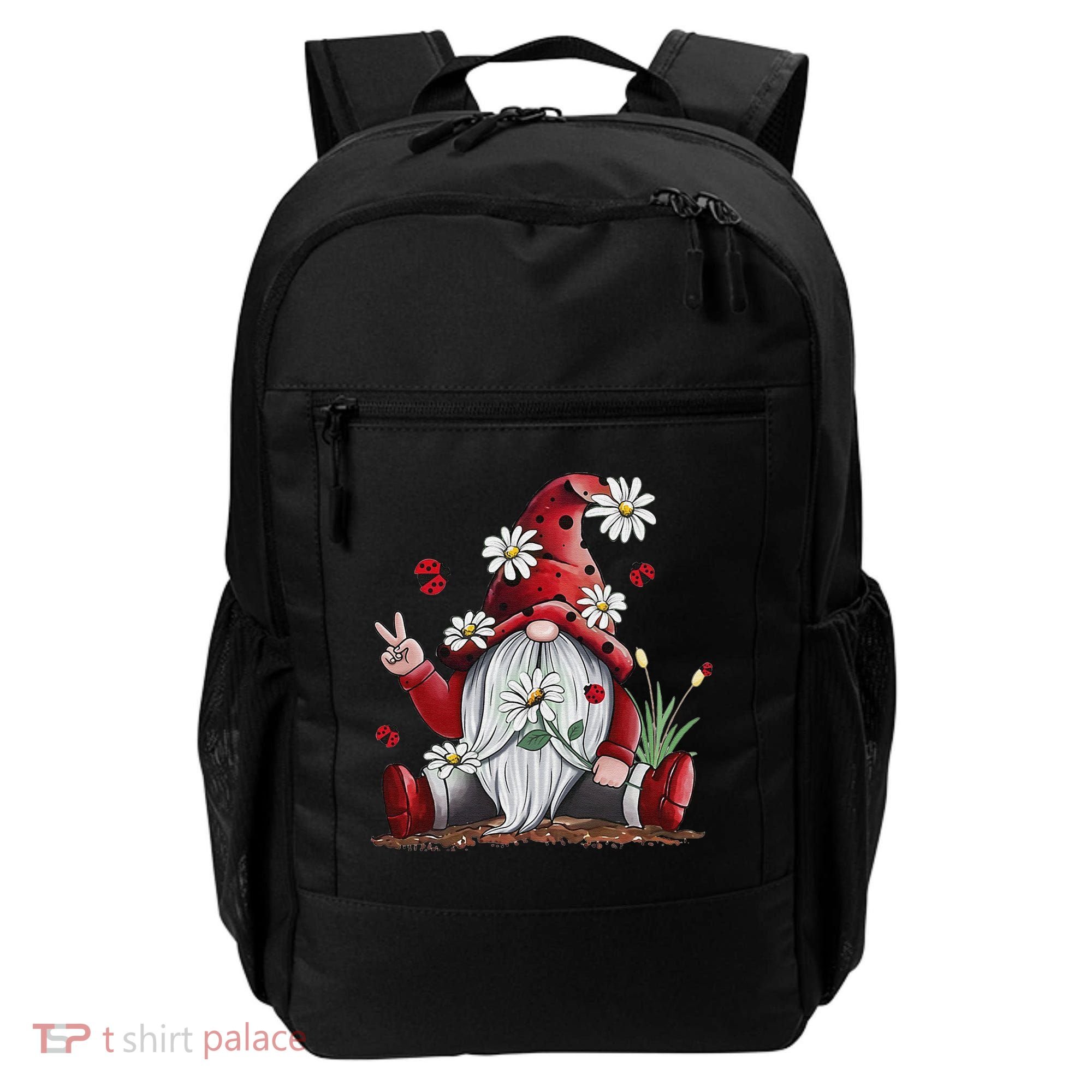 Floral Gnome Daisy Ladybugs Hippie Gnome Love Backpack