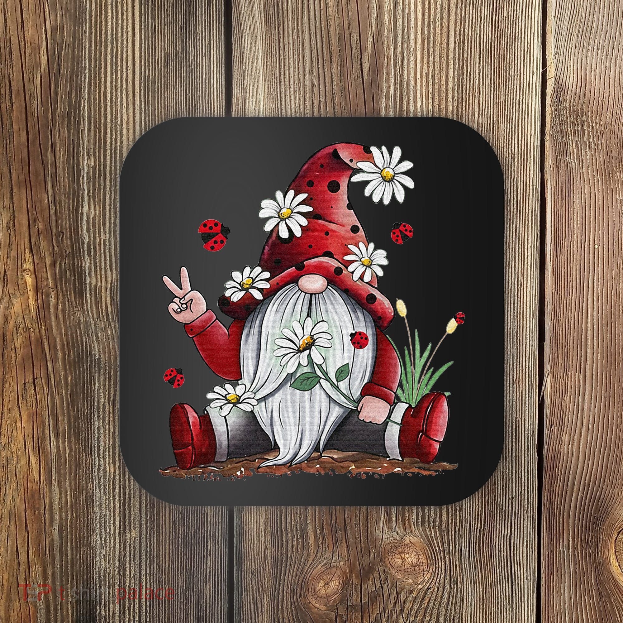Floral Gnome Daisy Ladybugs Hippie Gnome Love Coaster