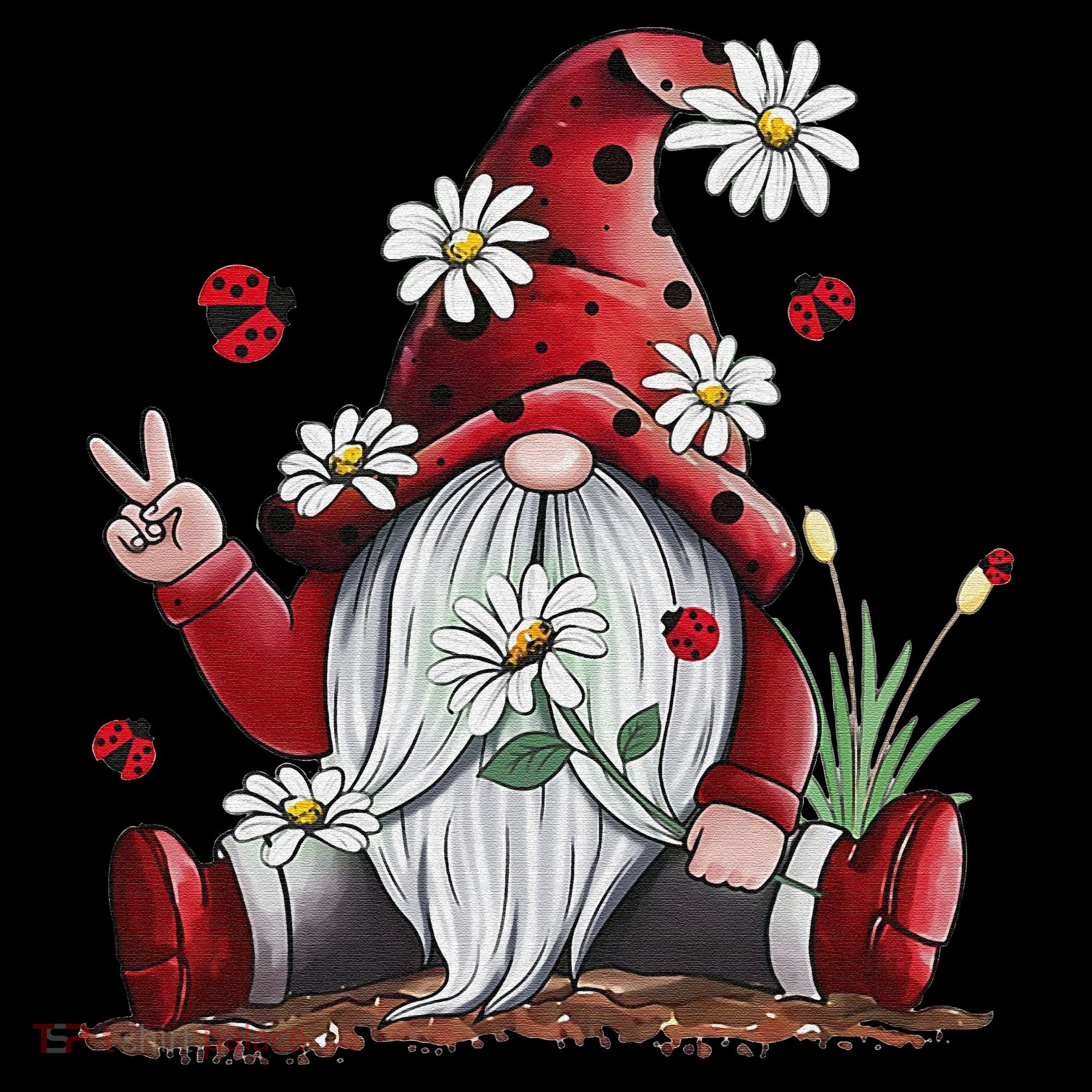 Floral Gnome Daisy Ladybugs Hippie Gnome Love Women's Hoodie