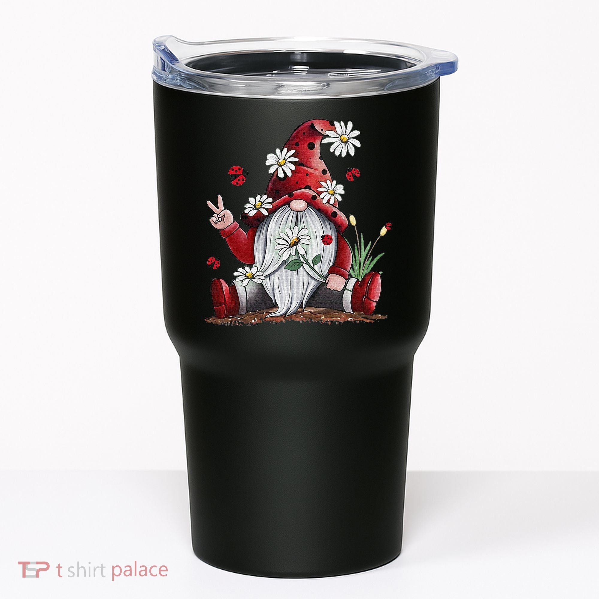 Floral Gnome Daisy Ladybugs Hippie Gnome Love Tumbler