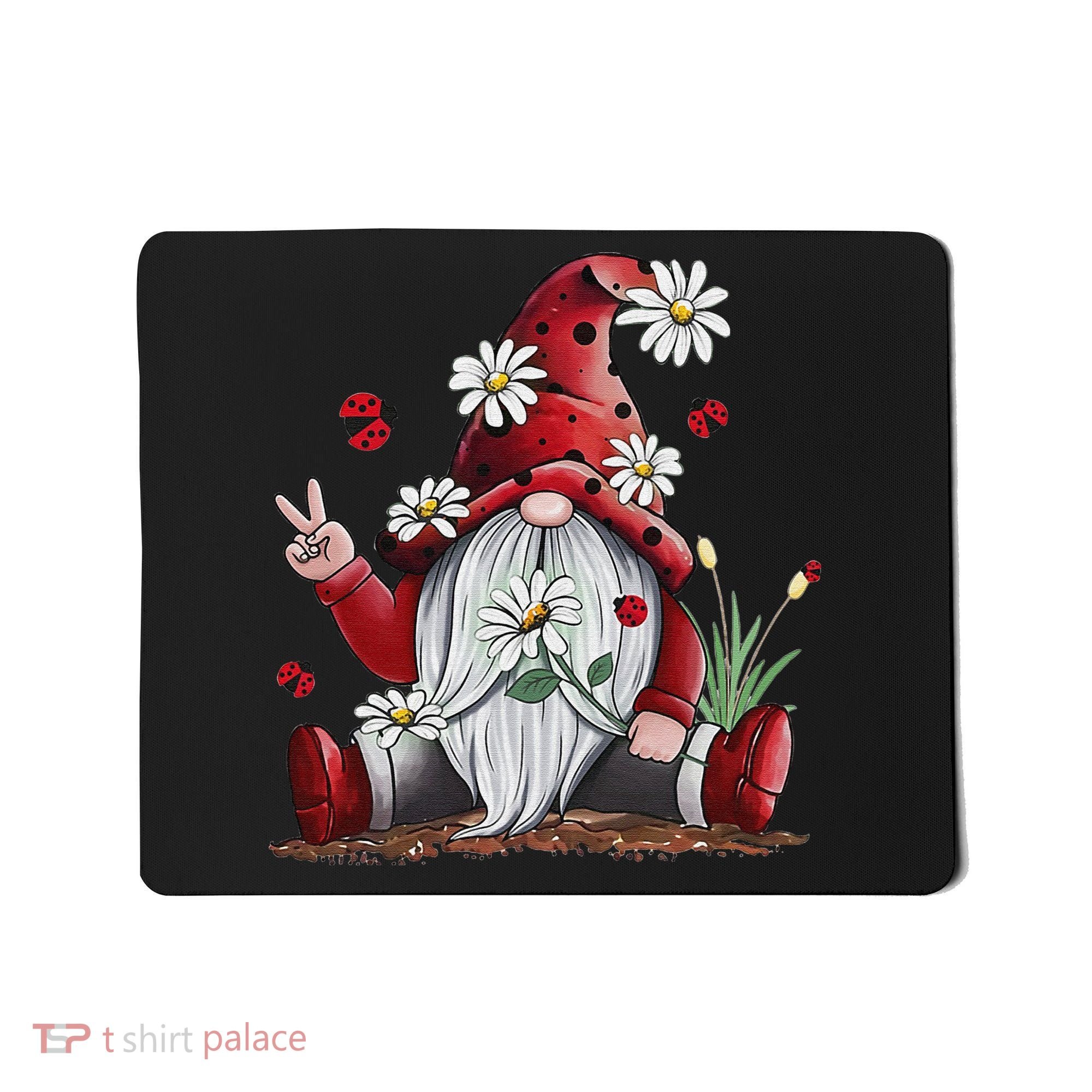Floral Gnome Daisy Ladybugs Hippie Gnome Love Mousepad