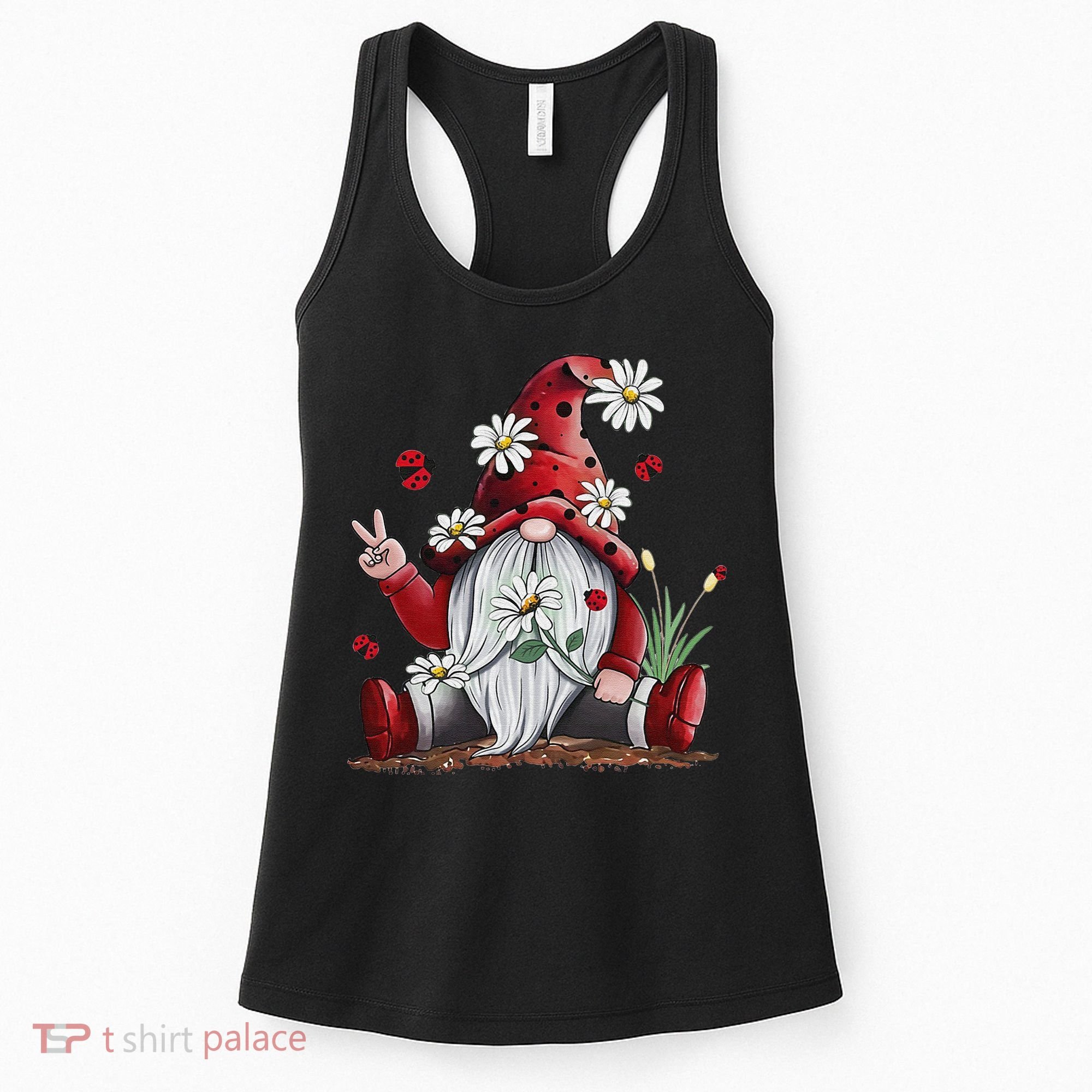 Floral Gnome Daisy Ladybugs Hippie Gnome Love Women's Tank Top