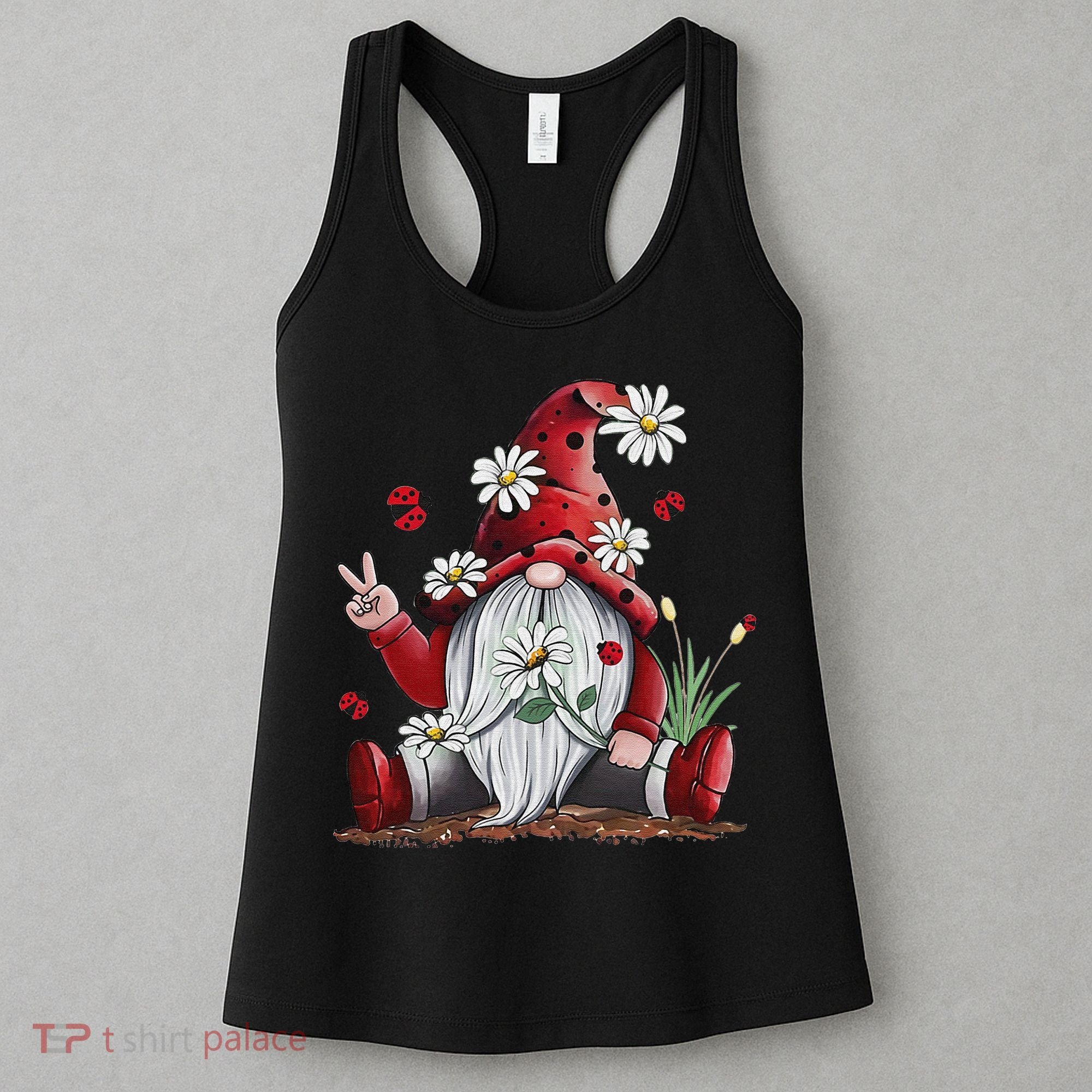 Floral Gnome Daisy Ladybugs Hippie Gnome Love Women's Tank Top