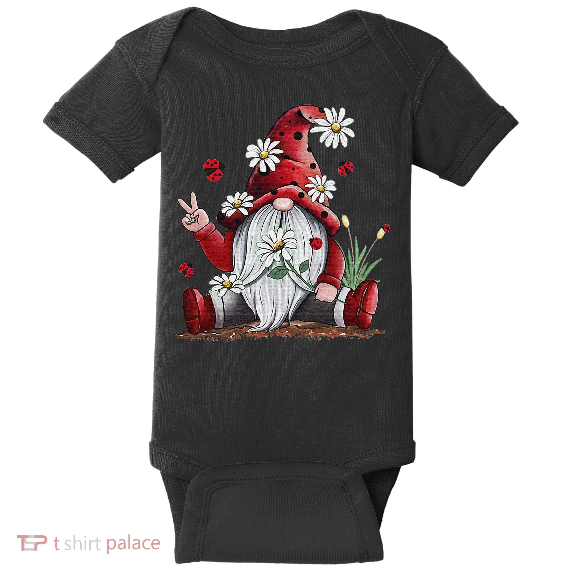 Floral Gnome Daisy Ladybugs Hippie Gnome Love Baby Bodysuit