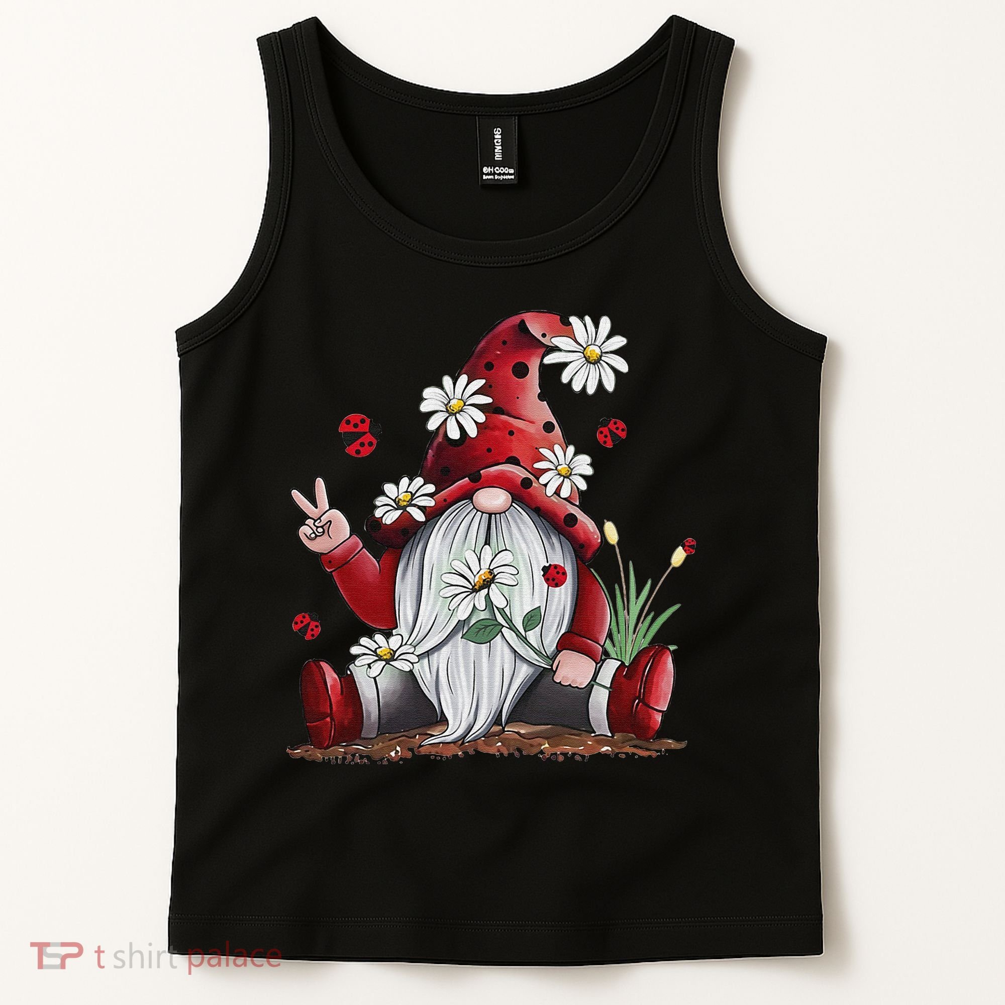 Floral Gnome Daisy Ladybugs Hippie Gnome Love Tank Top
