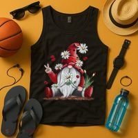 Floral Gnome Daisy Ladybugs Hippie Gnome Love Tank Top thumb 4