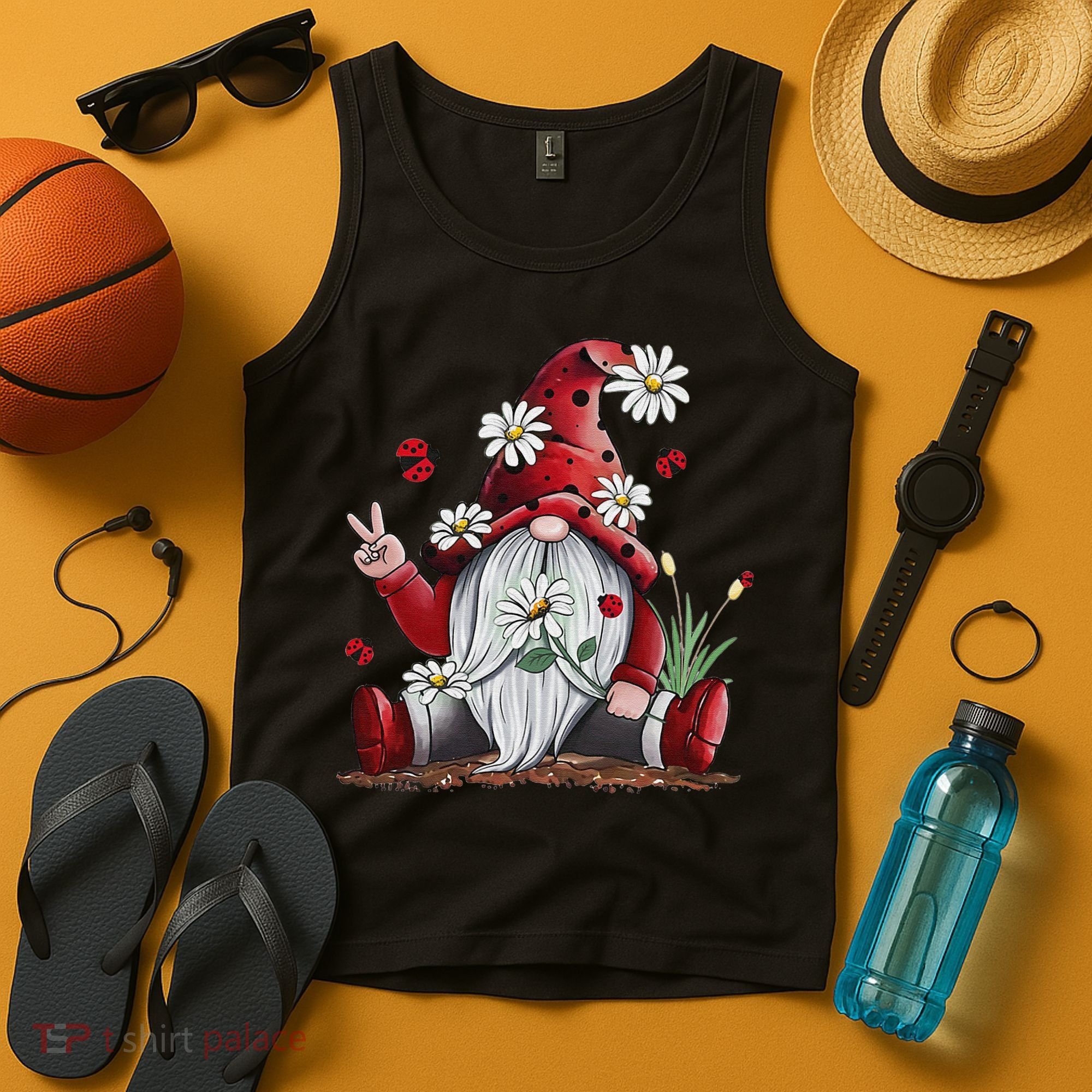 Floral Gnome Daisy Ladybugs Hippie Gnome Love Tank Top