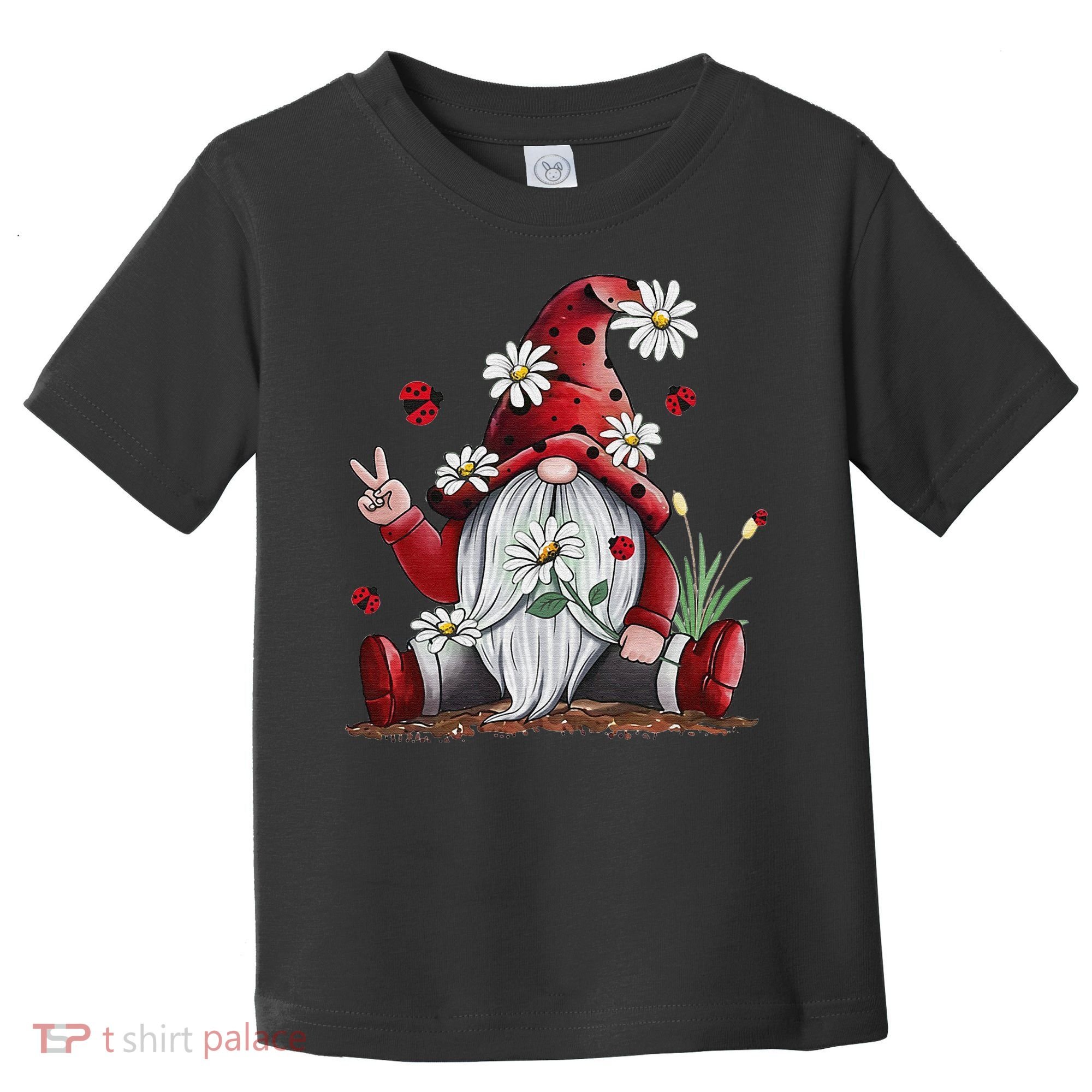 Floral Gnome Daisy Ladybugs Hippie Gnome Love Toddler T-Shirt