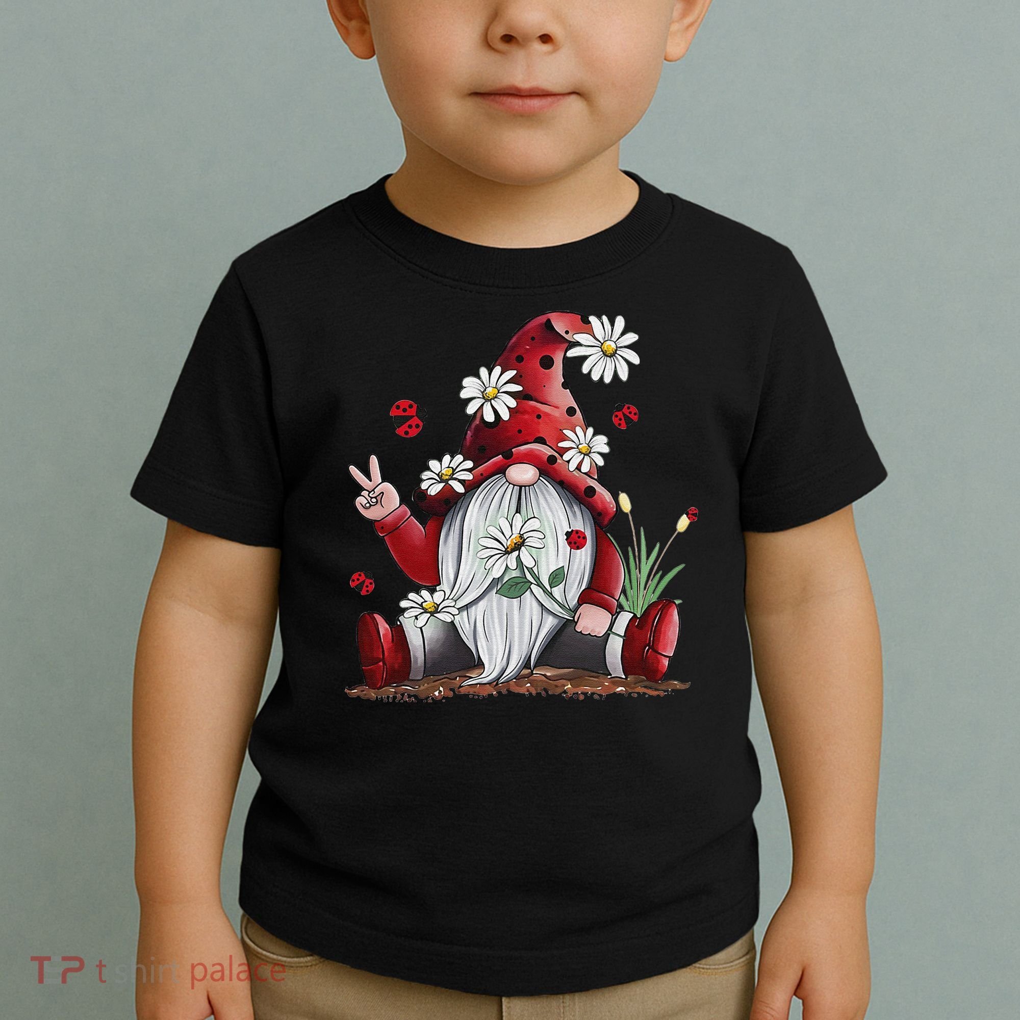 Floral Gnome Daisy Ladybugs Hippie Gnome Love Toddler T-Shirt
