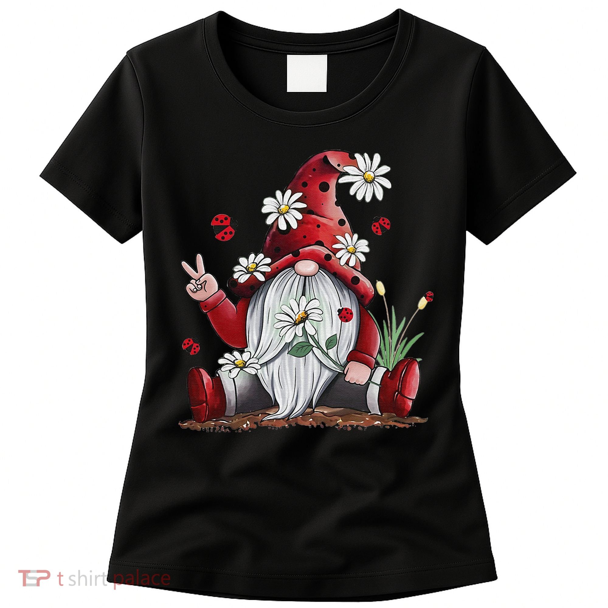 Floral Gnome Daisy Ladybugs Hippie Gnome Love Women's T-Shirt