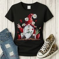 Floral Gnome Daisy Ladybugs Hippie Gnome Love Women's T-Shirt thumb 3