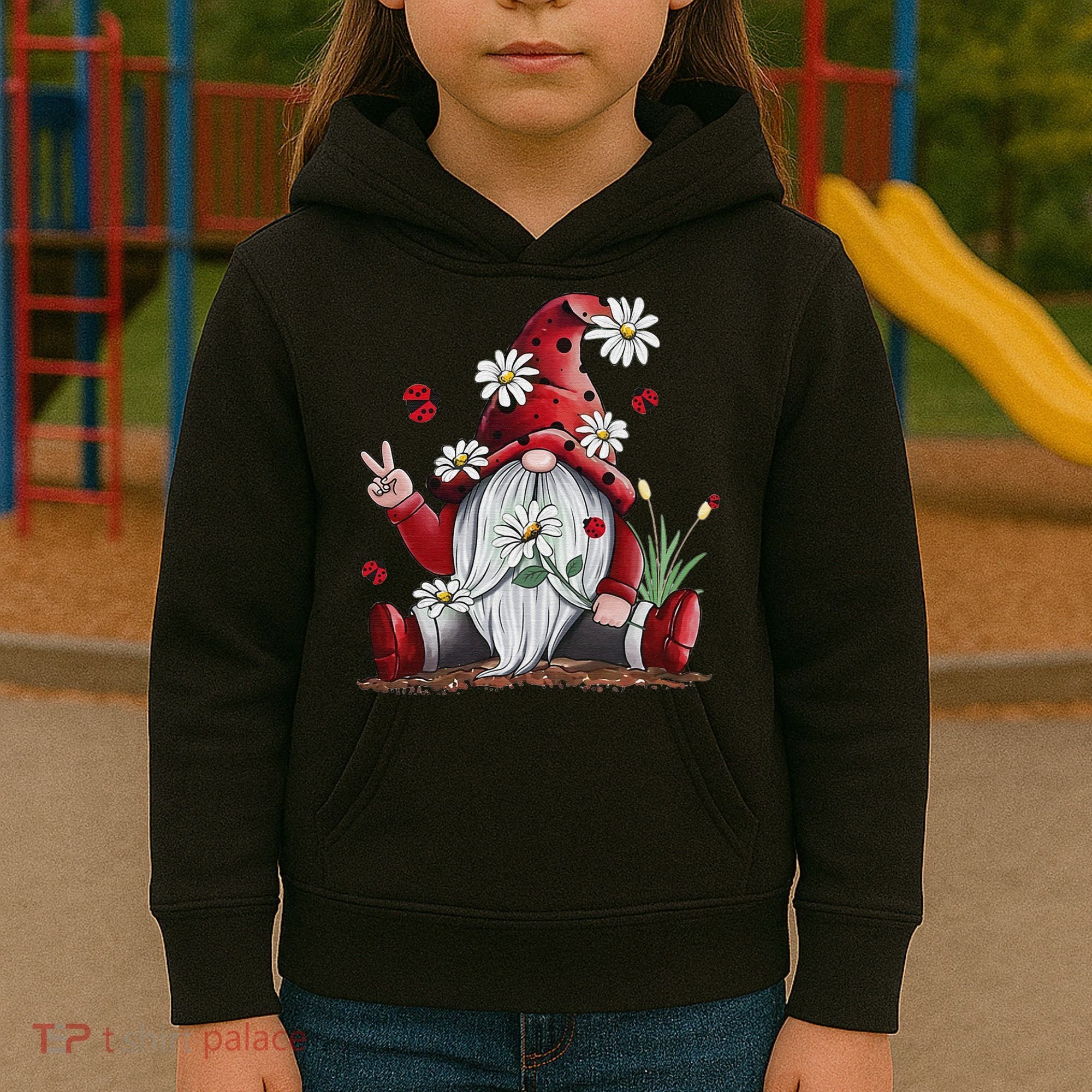 Floral Gnome Daisy Ladybugs Hippie Gnome Love Kids Hoodie