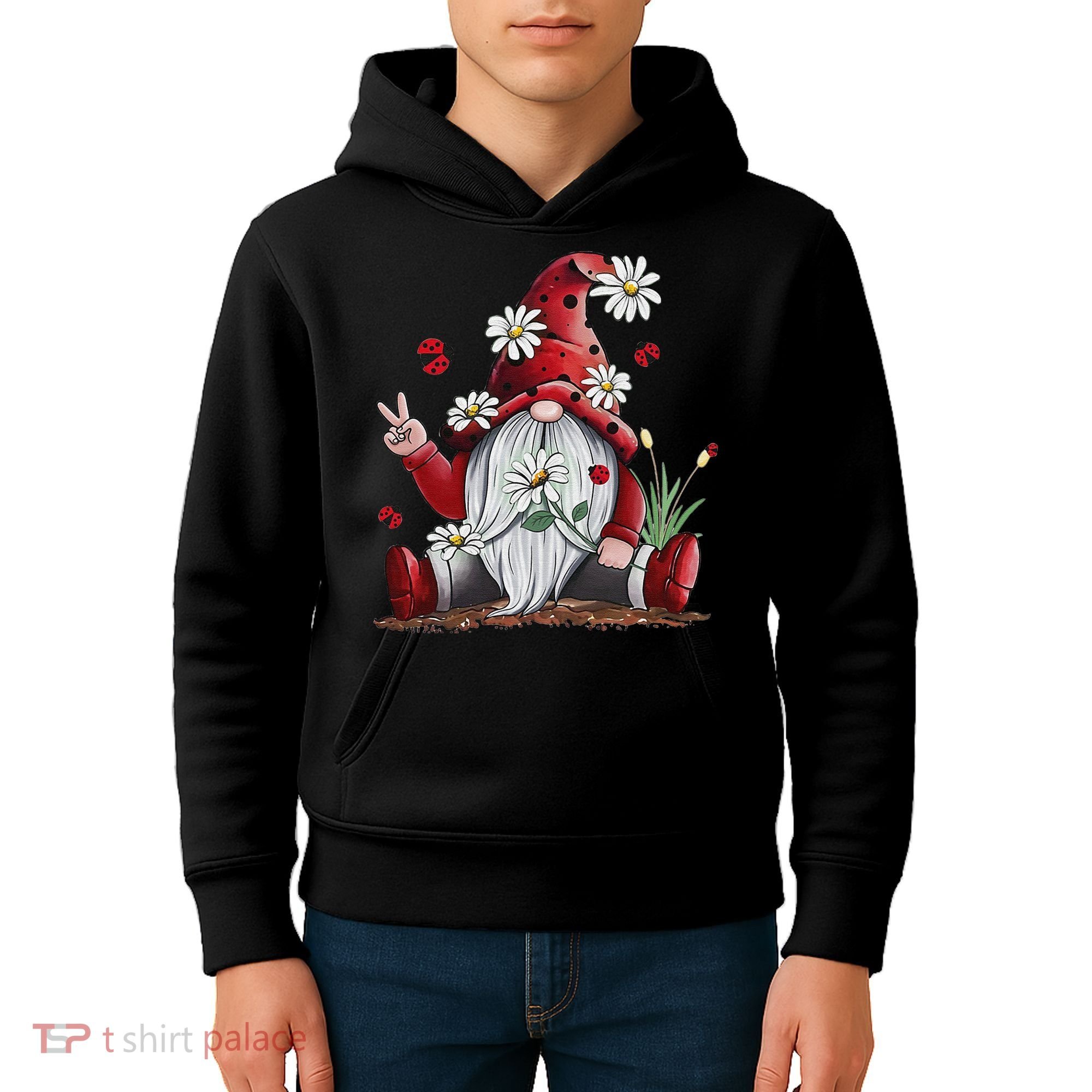 Floral Gnome Daisy Ladybugs Hippie Gnome Love Kids Hoodie