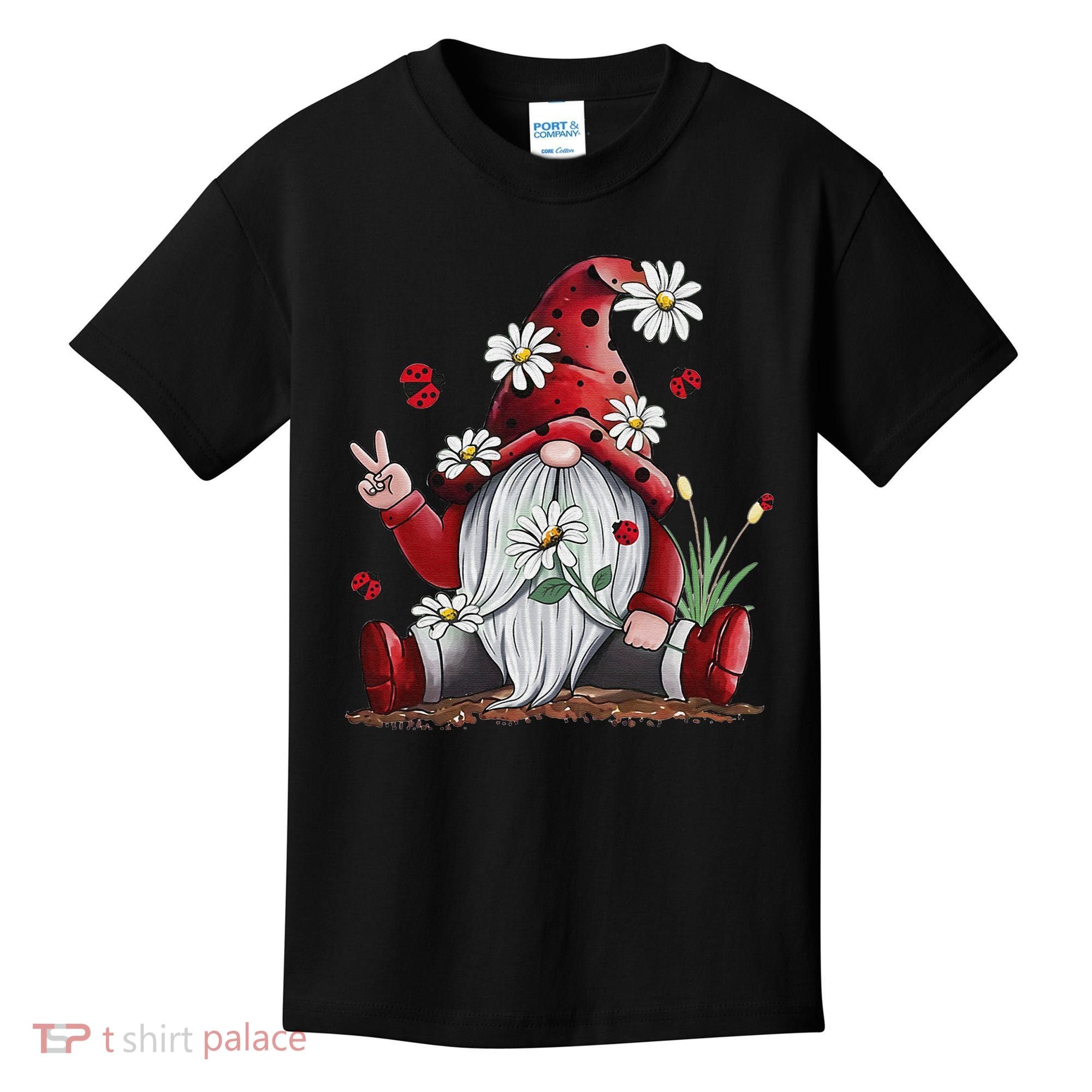 Floral Gnome Daisy Ladybugs Hippie Gnome Love Kids T-Shirt